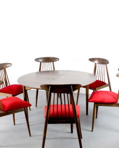 Wooden dining set with 6 chairs and extendable table Germany Attr. Ernst Marti