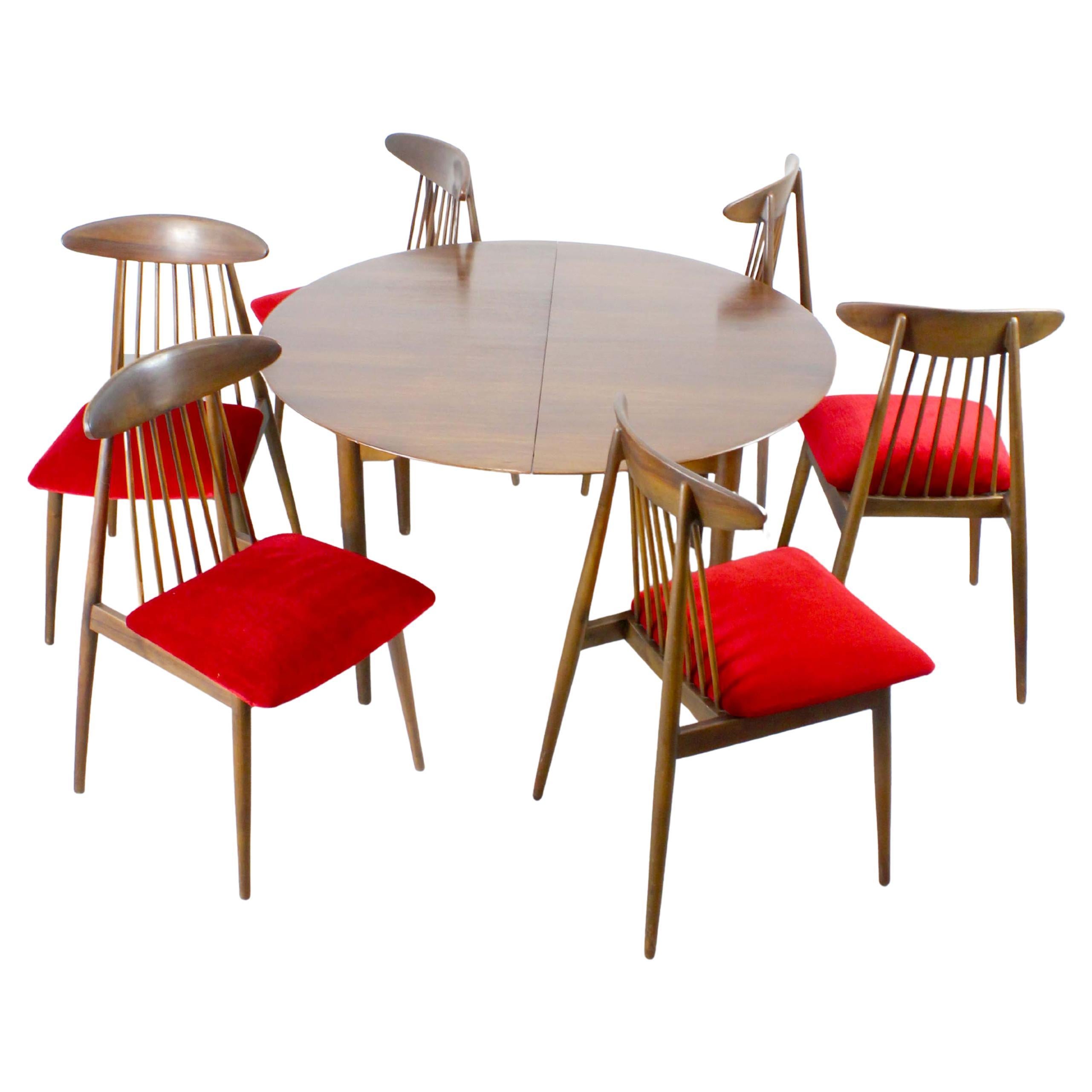 Ensemble de salle à manger en bois avec 6 chaises et table extensible Allemagne Attr. Ernst Marti