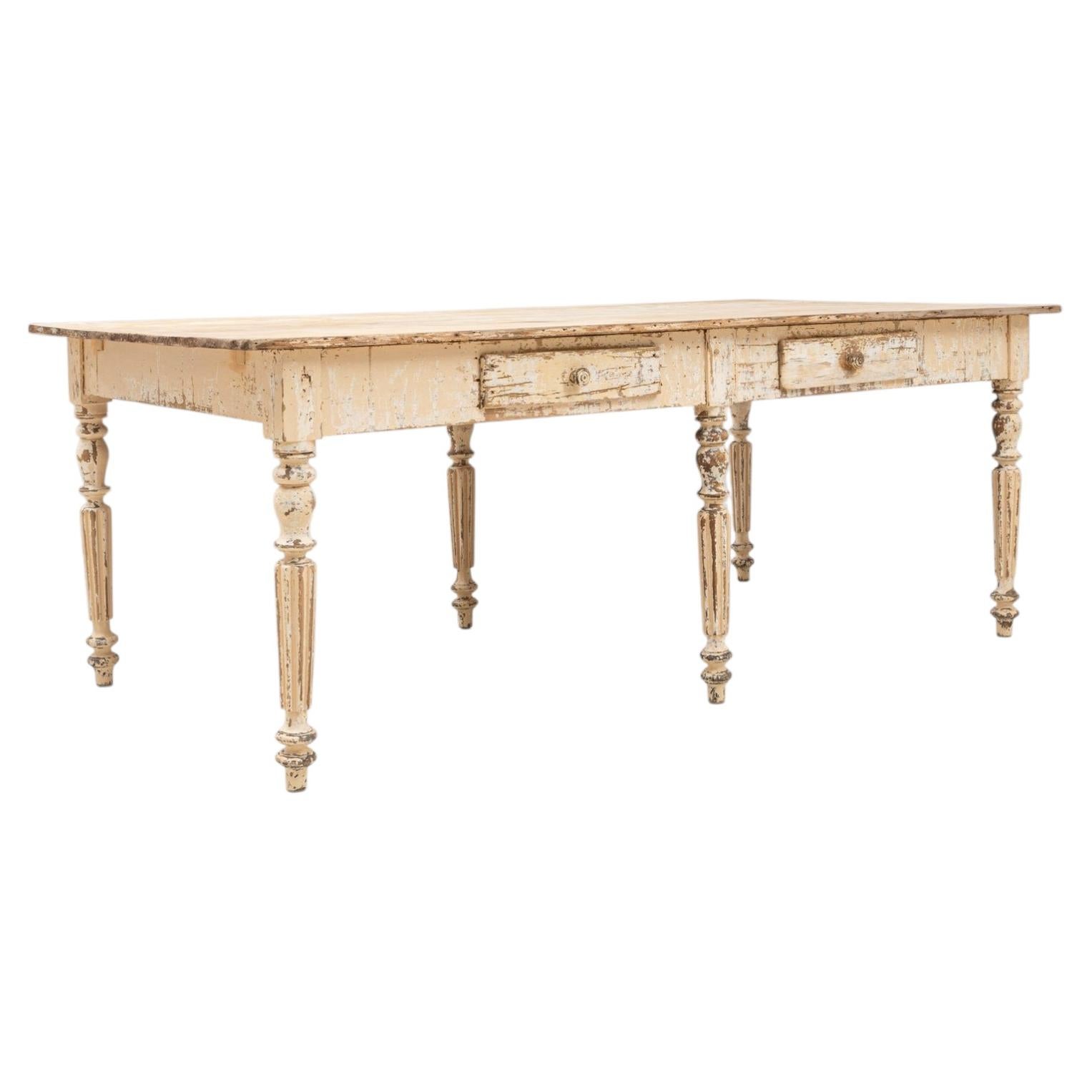 19th Century French Antique Dining Table with Carved Wood Legs