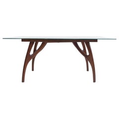 Wooden Dining Table with Glass Top by Adrian Pearsall