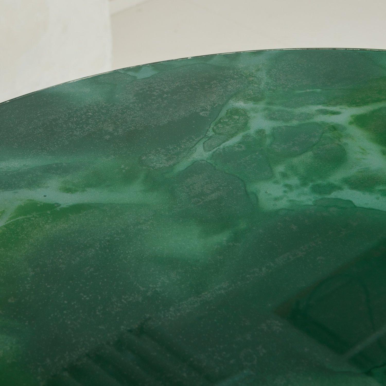 Wooden Dining Table with Green Marble Effect Glass Top, 20th Century 5