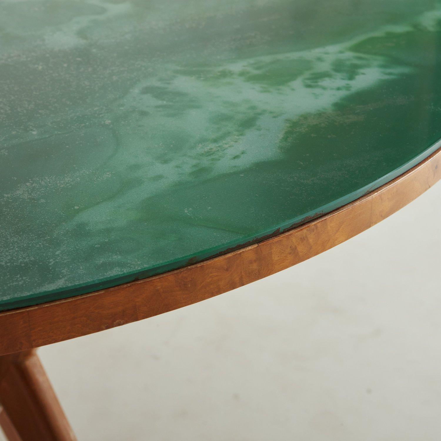 Wooden Dining Table with Green Marble Effect Glass Top, 20th Century 6