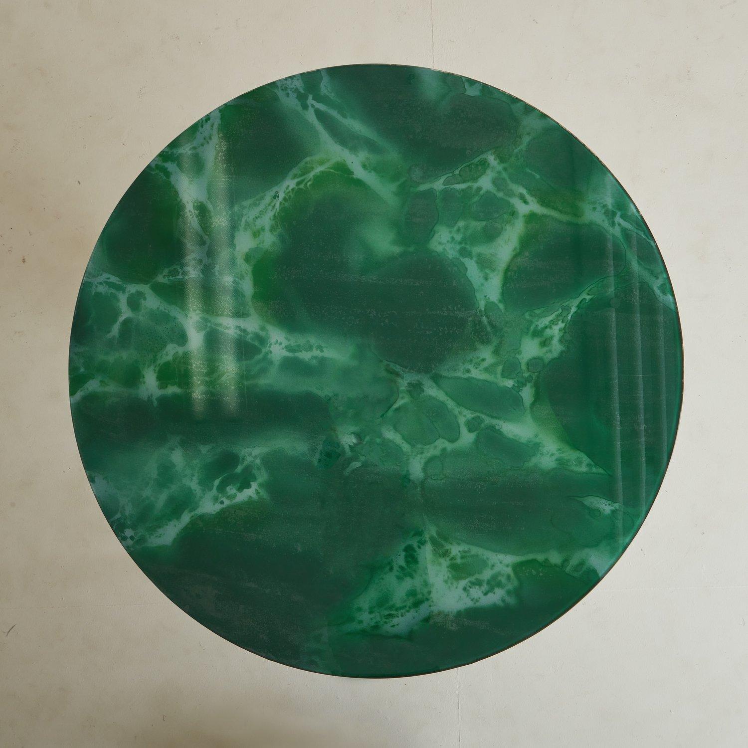 Wooden Dining Table with Green Marble Effect Glass Top, 20th Century 7