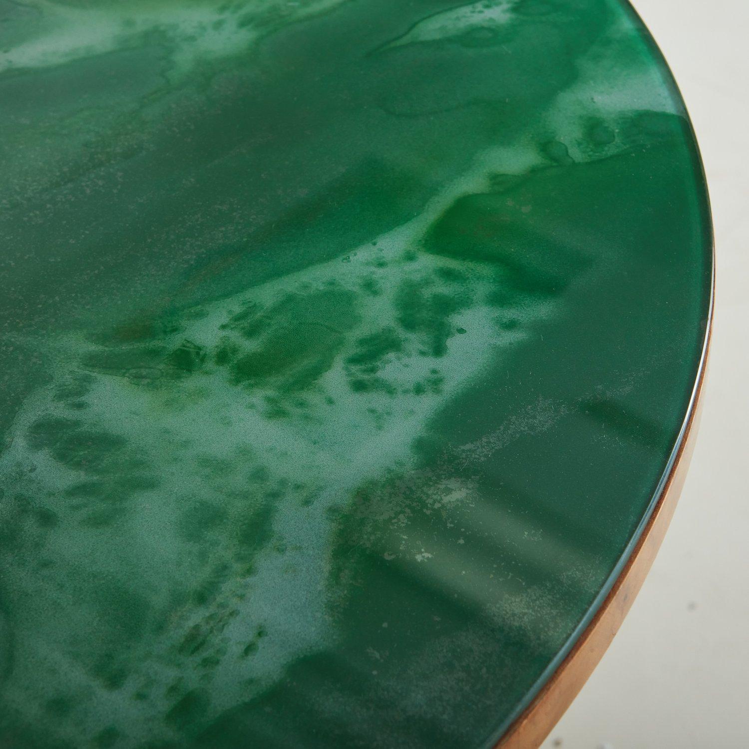 Wooden Dining Table with Green Marble Effect Glass Top, 20th Century In Good Condition In Chicago, IL