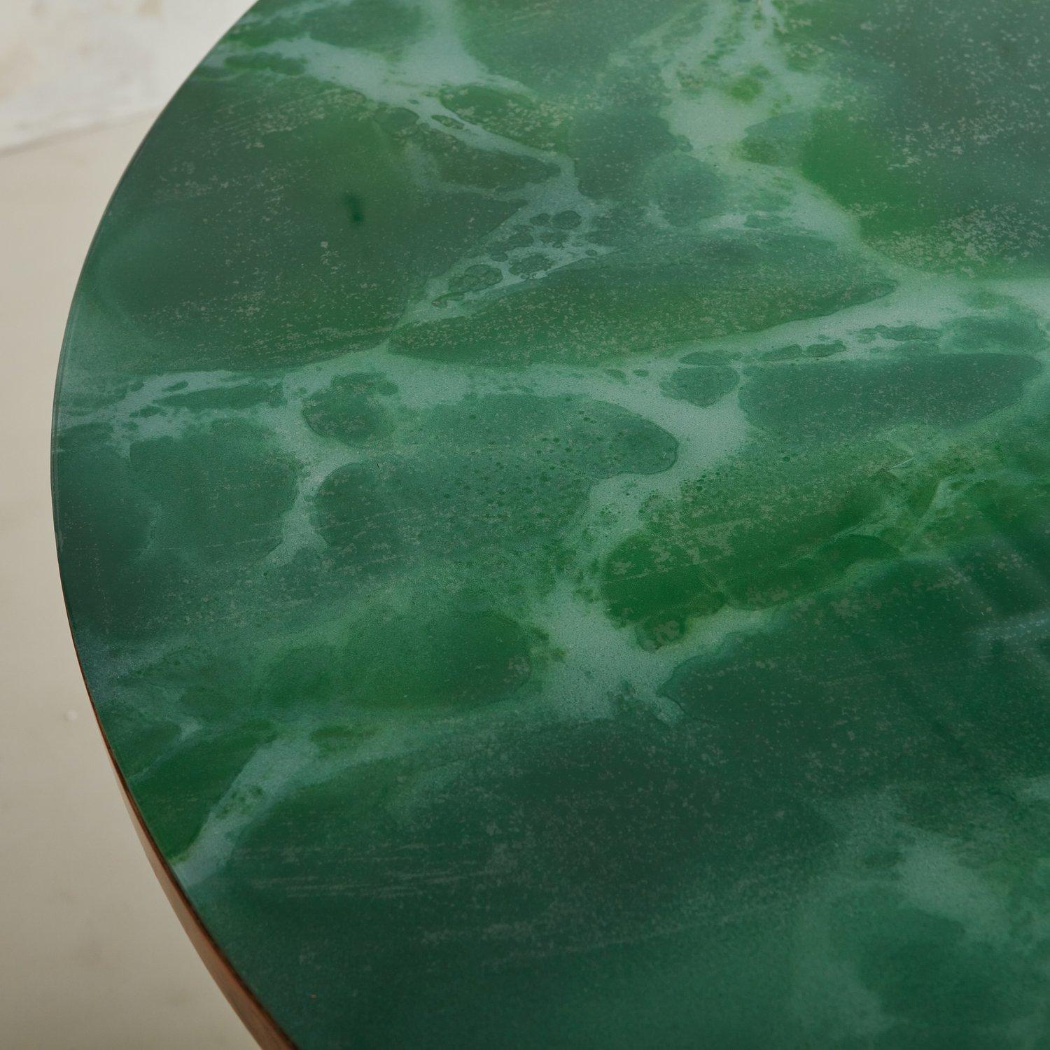 Wooden Dining Table with Green Marble Effect Glass Top, 20th Century 3