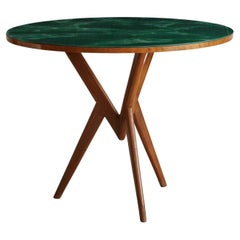 Wooden Dining Table with Green Marble Effect Glass Top, 20th Century