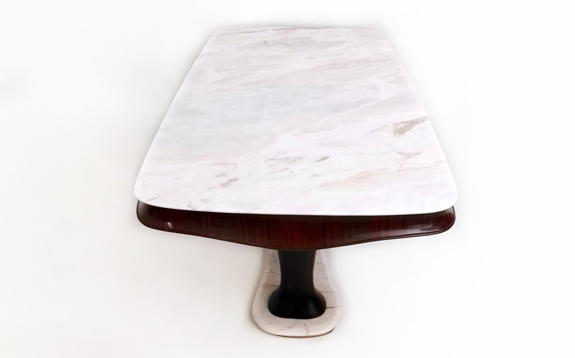 Italian Wooden Dining Table with Portuguese Pink Marble Top and Base, Italy, 1950s