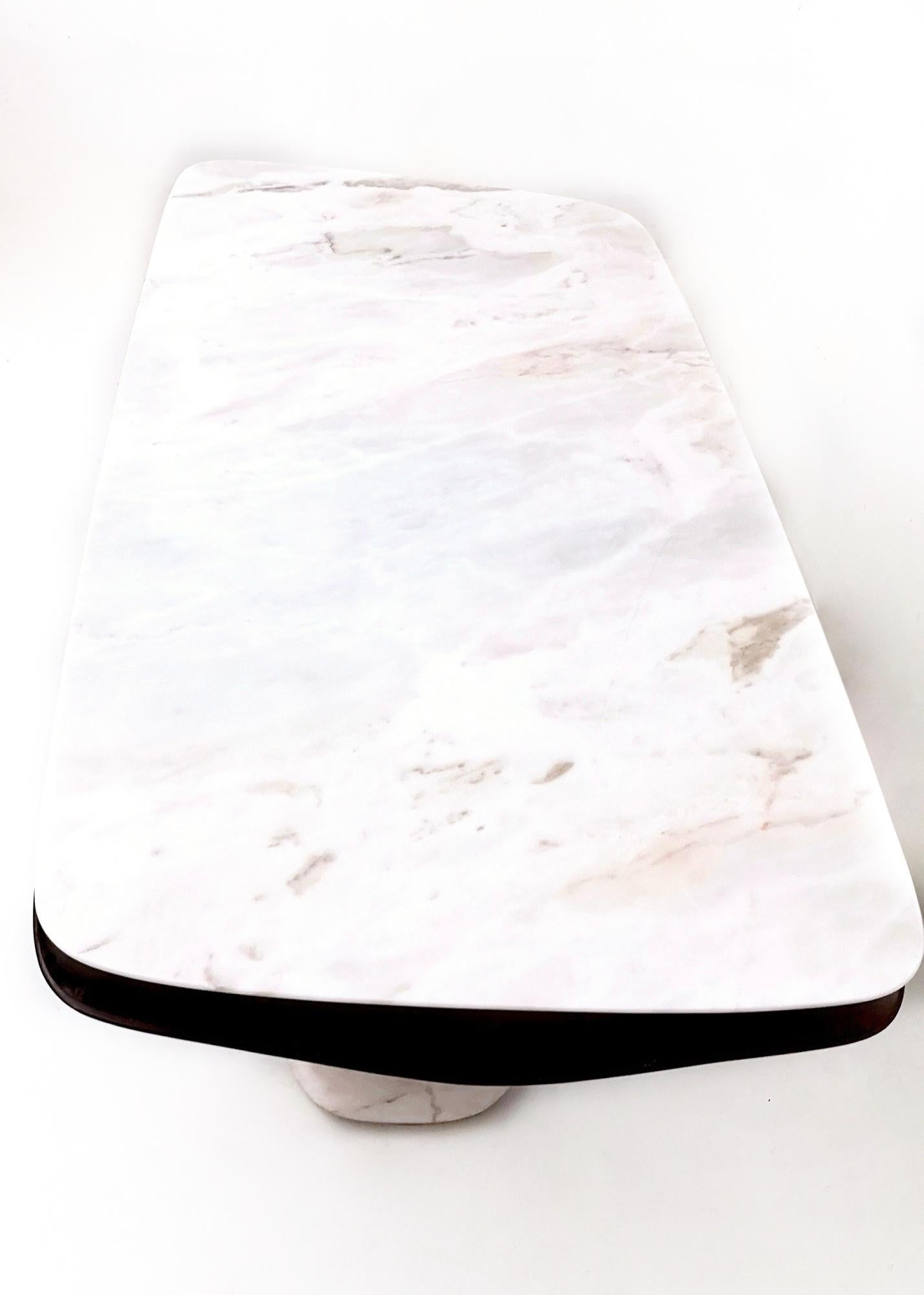 Ebonized Wooden Dining Table with Portuguese Pink Marble Top and Base, Italy, 1950s