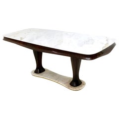 Wooden Dining Table with Portuguese Pink Marble Top and Base, Italy, 1950s