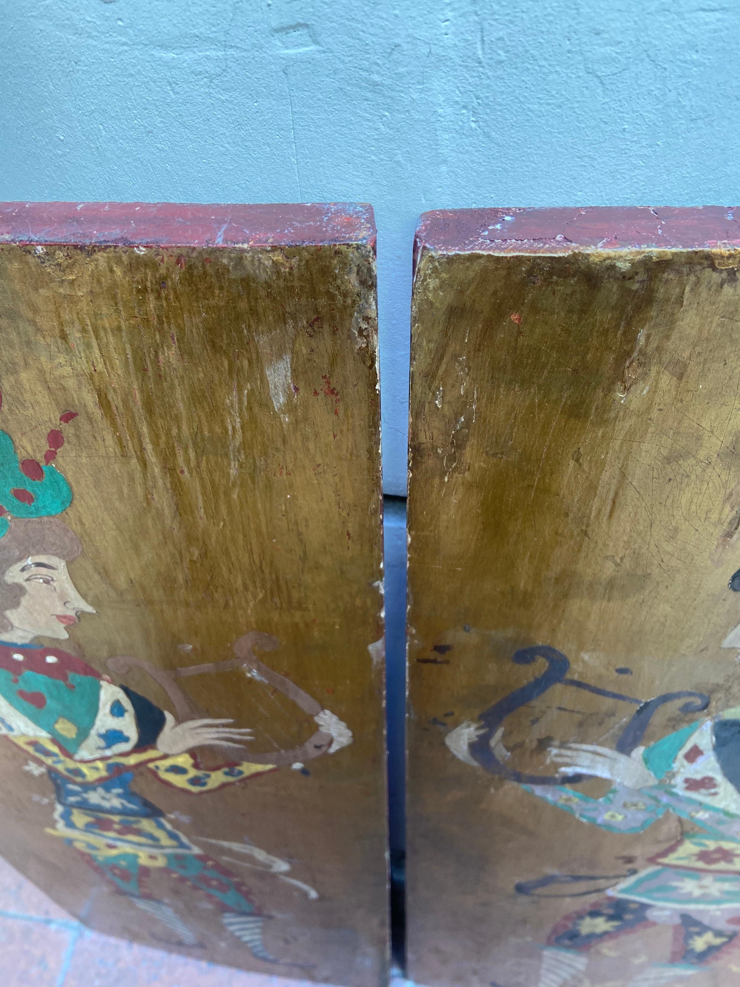 Wooden Diptych, Lyre Players, 19th Century For Sale 1