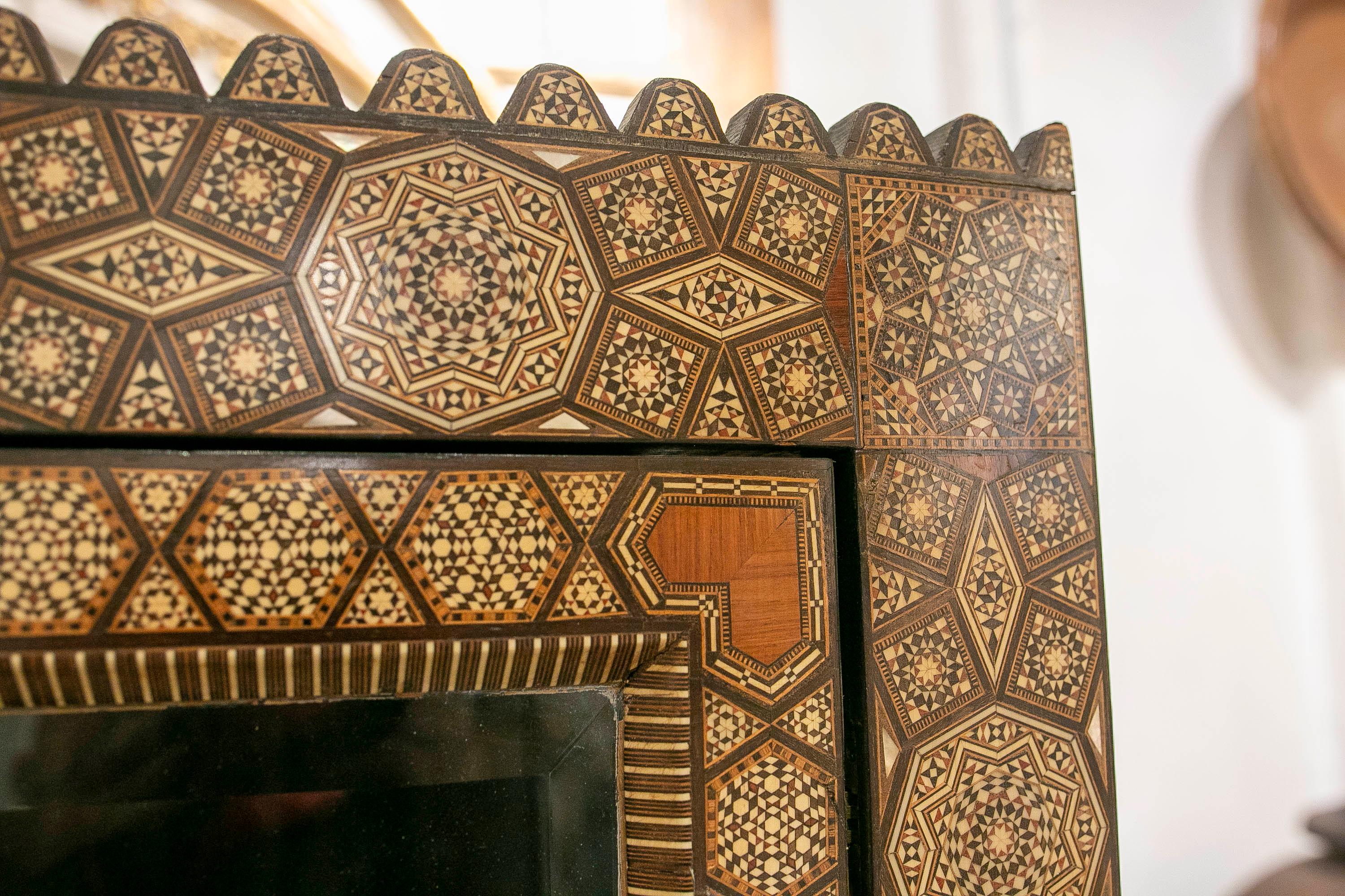 Wooden Display Cabinet with Geometrical Inlay and Front Door For Sale 14