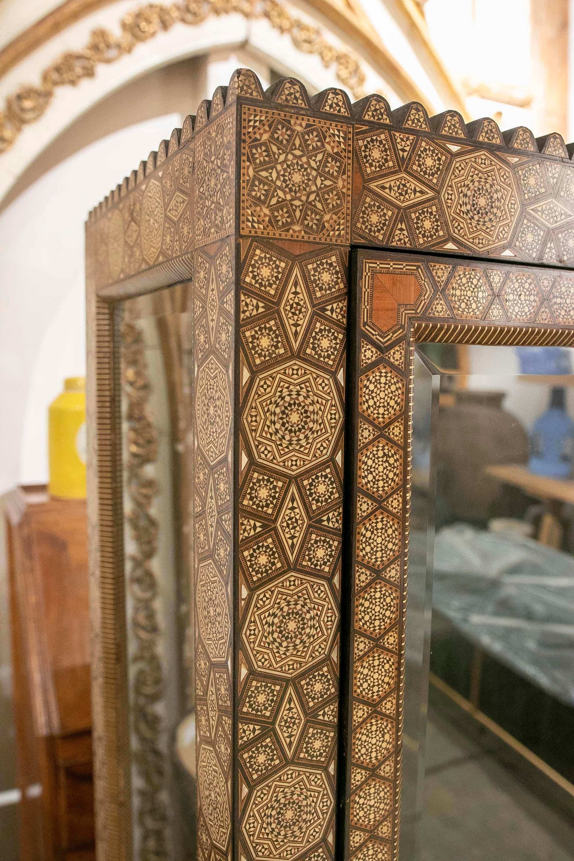 Wooden Display Cabinet with Geometrical Inlay and Front Door For Sale 3