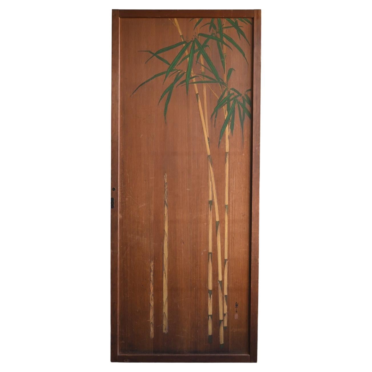 Porta in legno con pittura di bambù giapponese antico/Pittura appesa al muro/Porta in legno