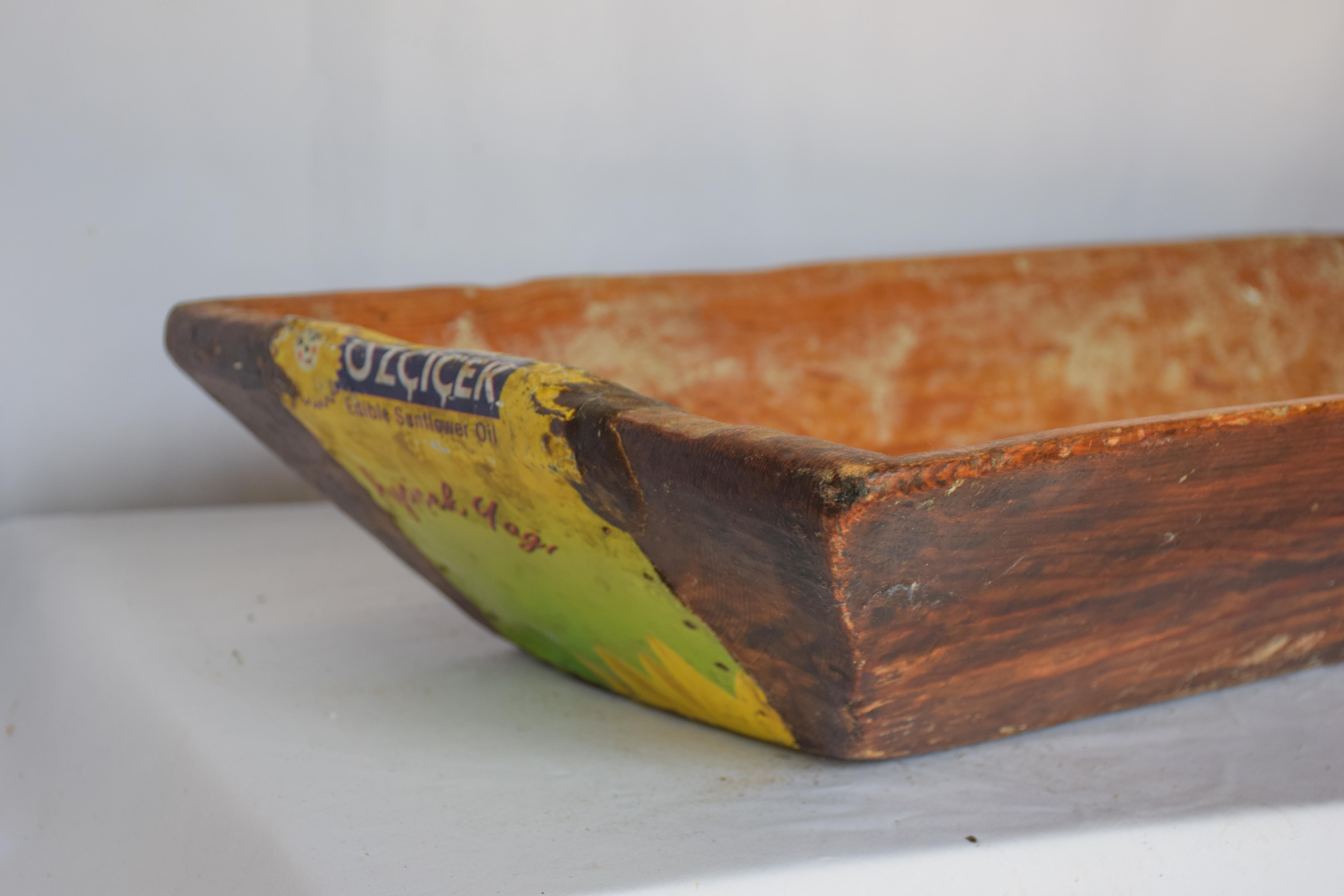 French Wooden Dough Bowl Trough, 1900s For Sale