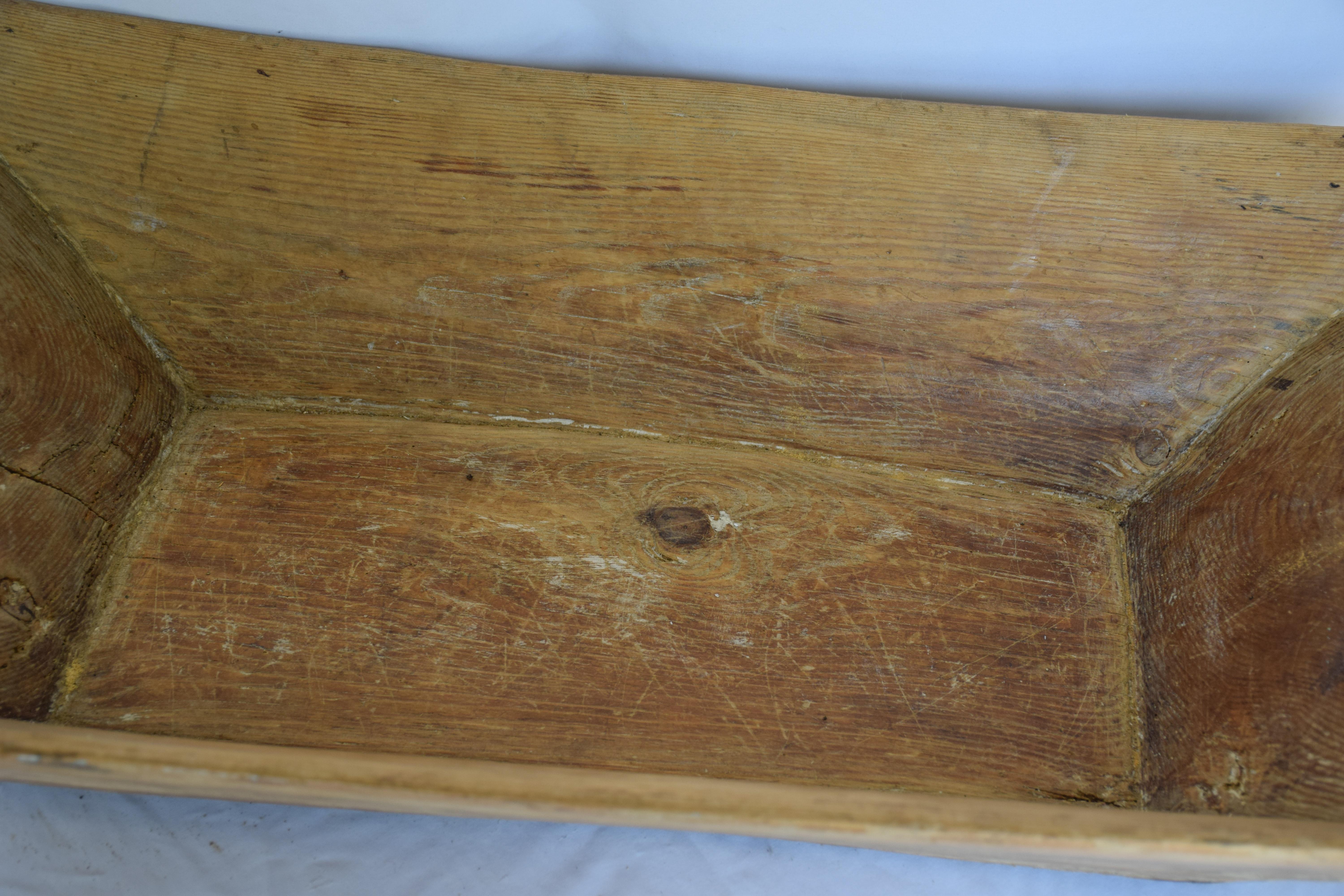 French Wooden Dough Bowl Trough Hand Carved with Metal Reinforcements For Sale