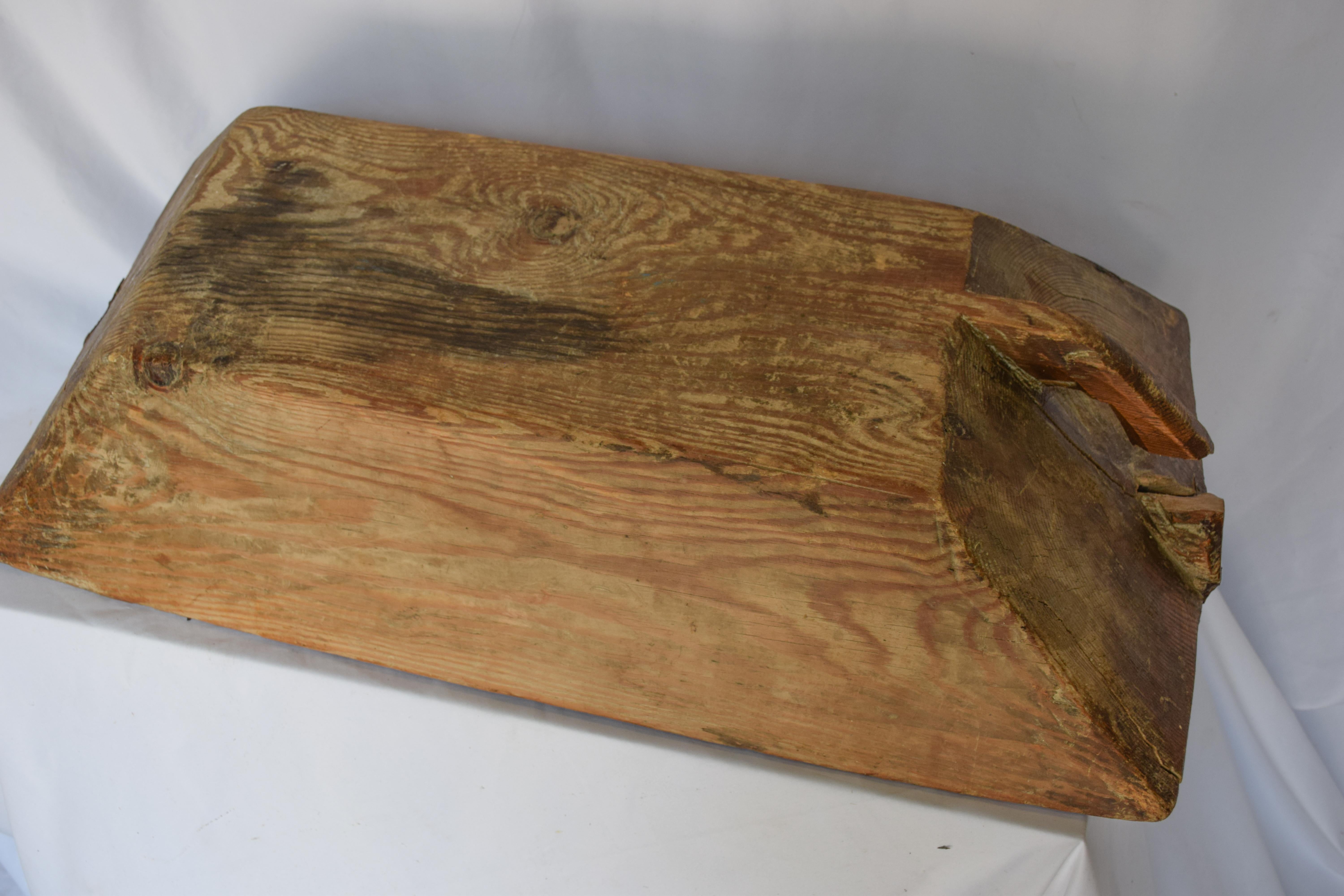 Wooden Dough Bowl Trough Hand Carved with Metal Reinforcements For Sale 3
