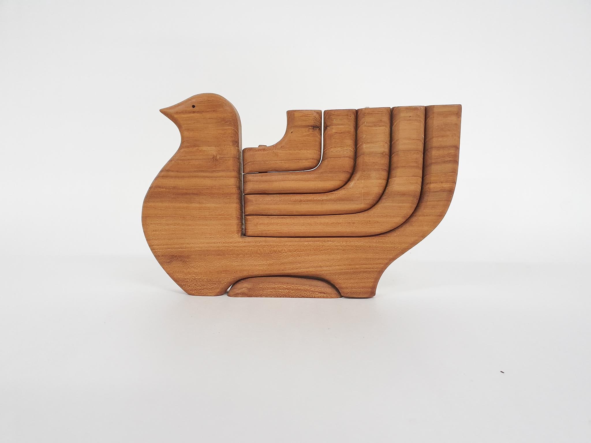 Scandinavian Modern Wooden Dove Candelabra by Taitra, Uppsala, Sweden