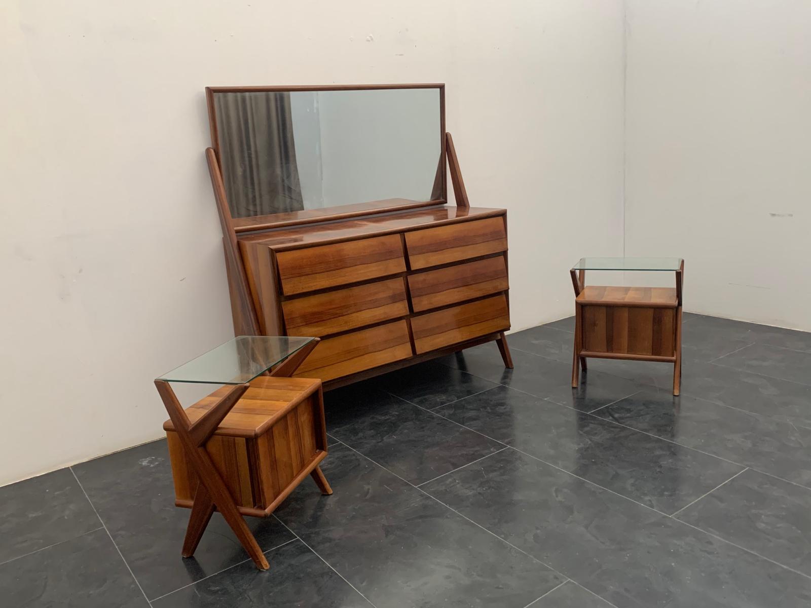 Wooden dresser with mirror with diagonal drawers, 1960s 6