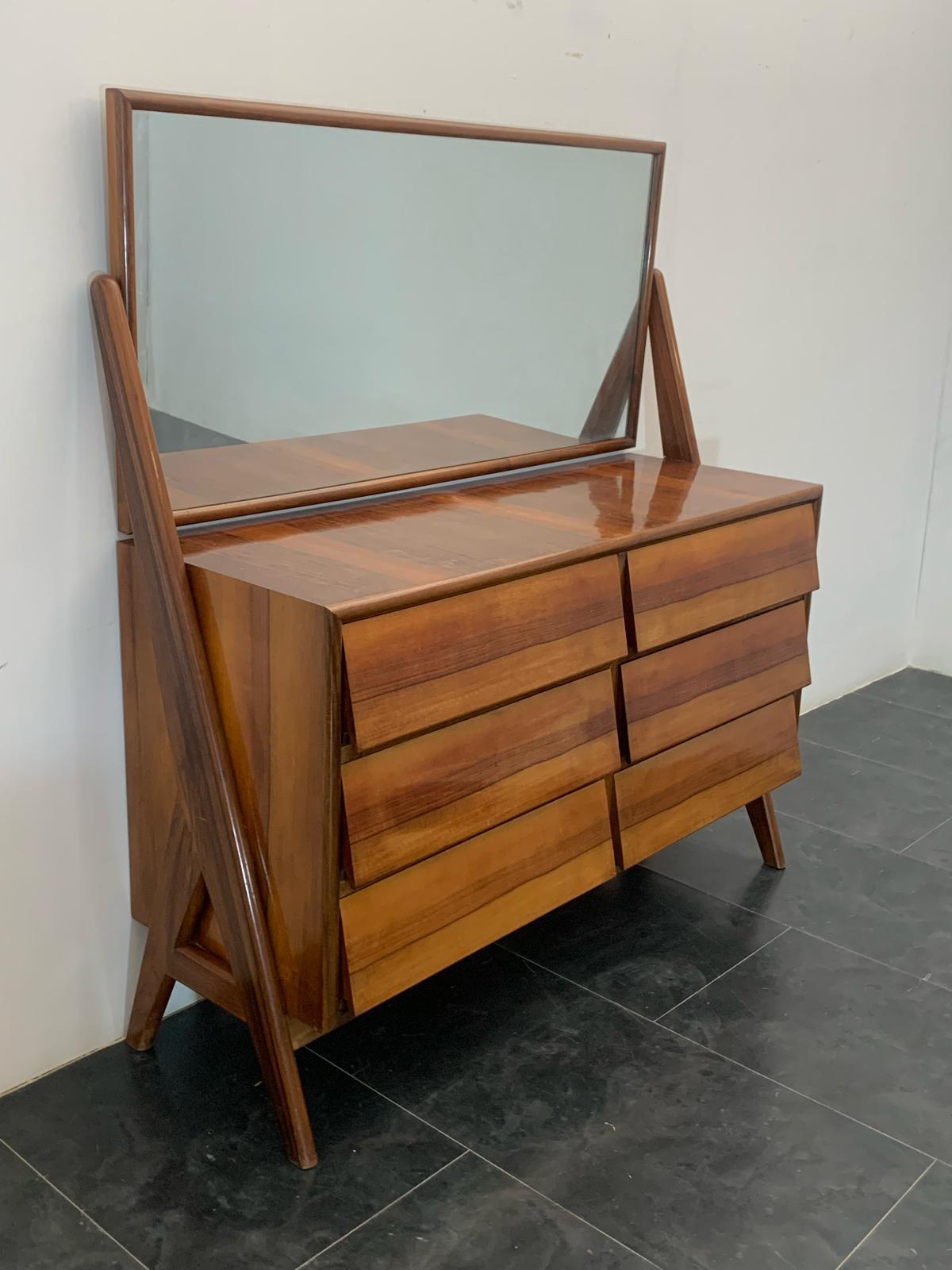 Mid-Century Modern Wooden dresser with mirror with diagonal drawers, 1960s