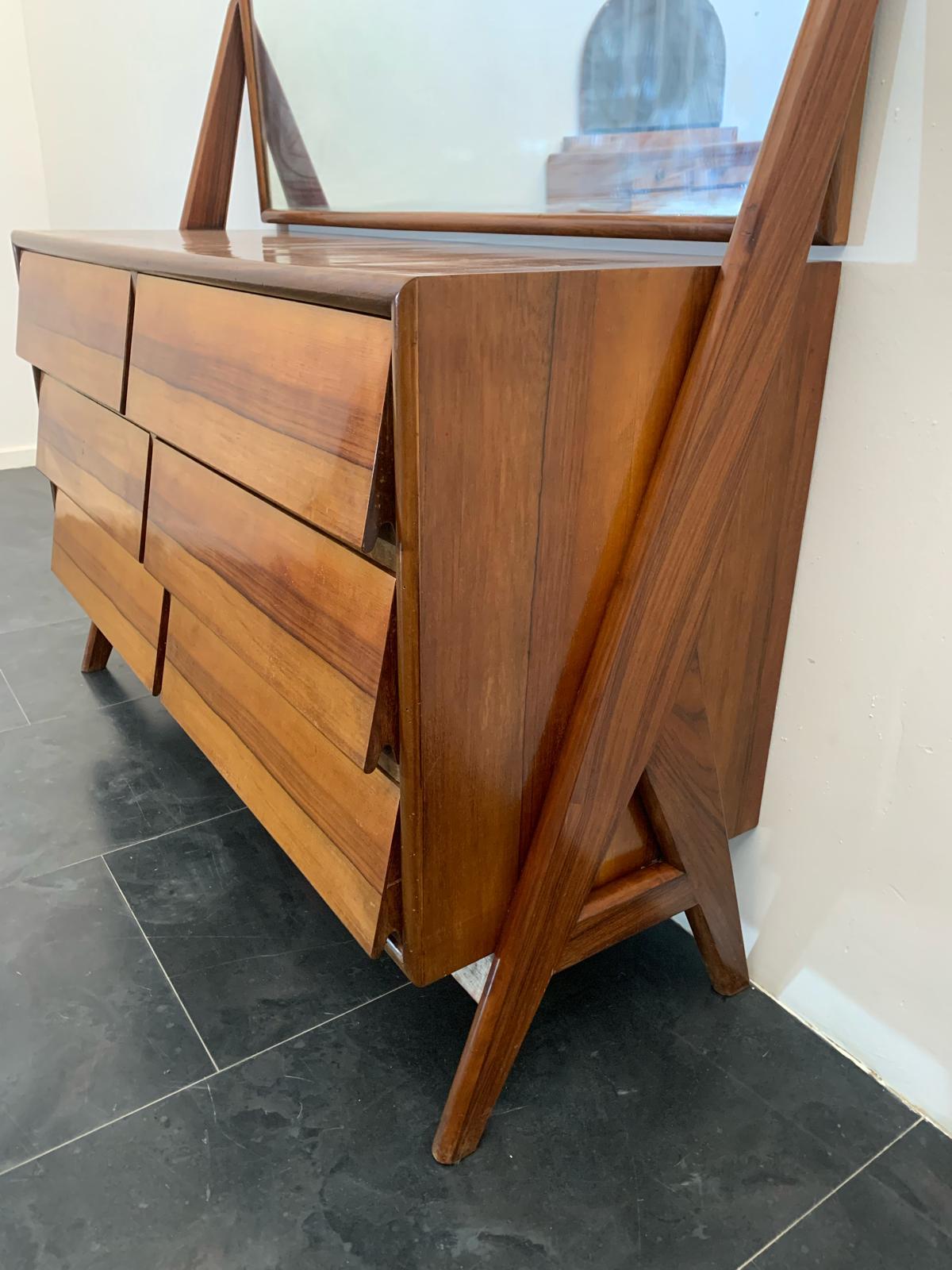 Rosewood Wooden dresser with mirror with diagonal drawers, 1960s For Sale