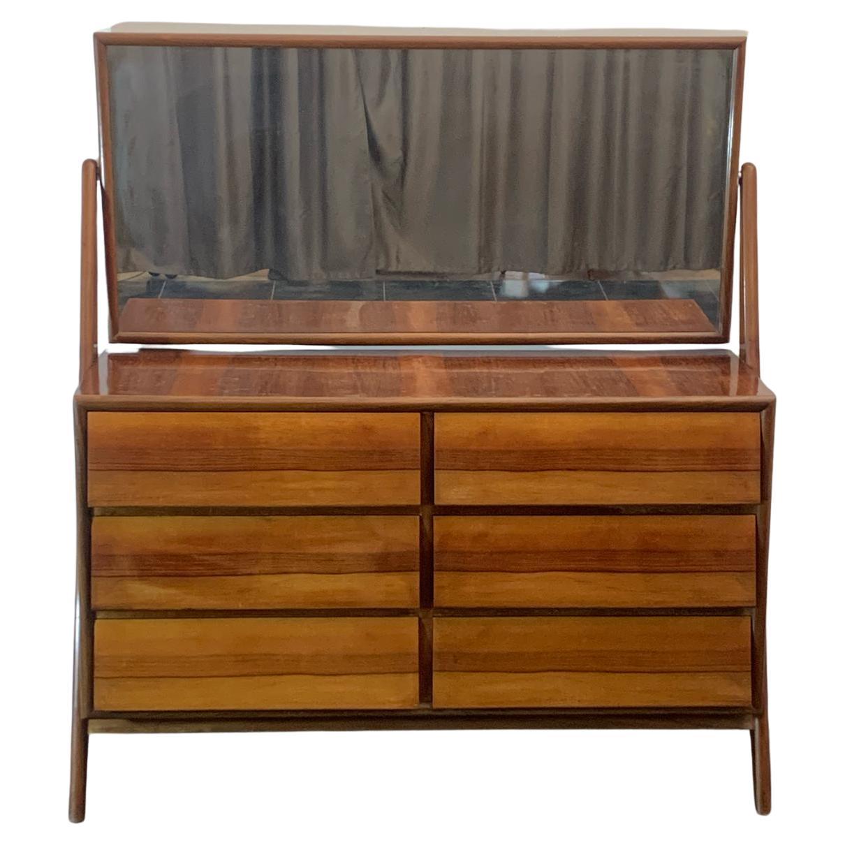 Wooden dresser with mirror with diagonal drawers, 1960s