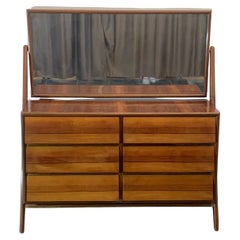 Vintage Wooden dresser with mirror with diagonal drawers, 1960s