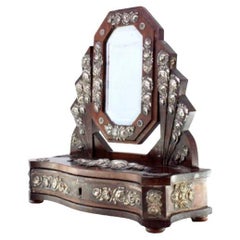 Wooden dressing table with silver rose-shaped applications, mirror and drawer