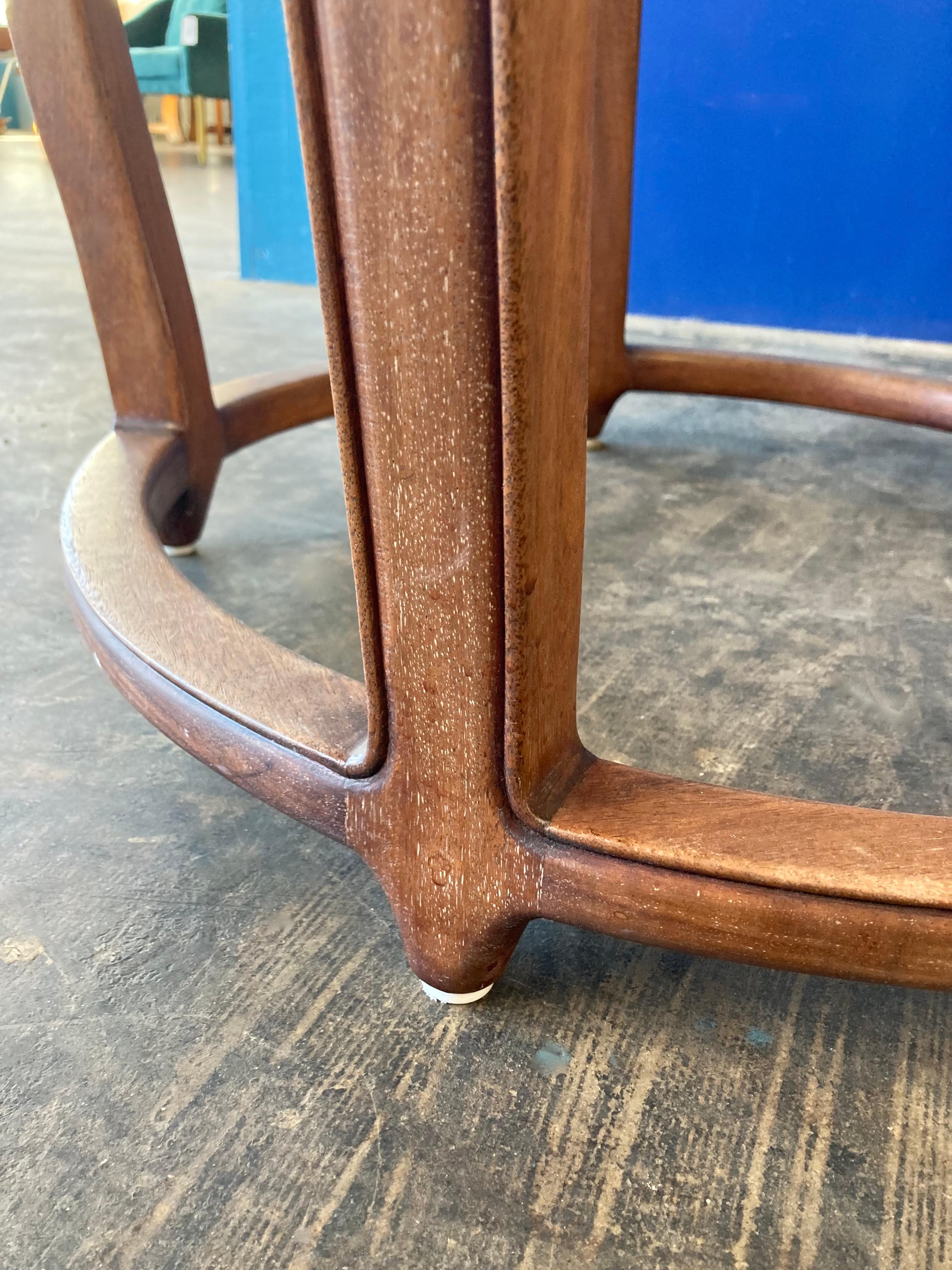 Wooden Drum Frame Table with Beveled Glass Top In Good Condition For Sale In Alhambra, CA