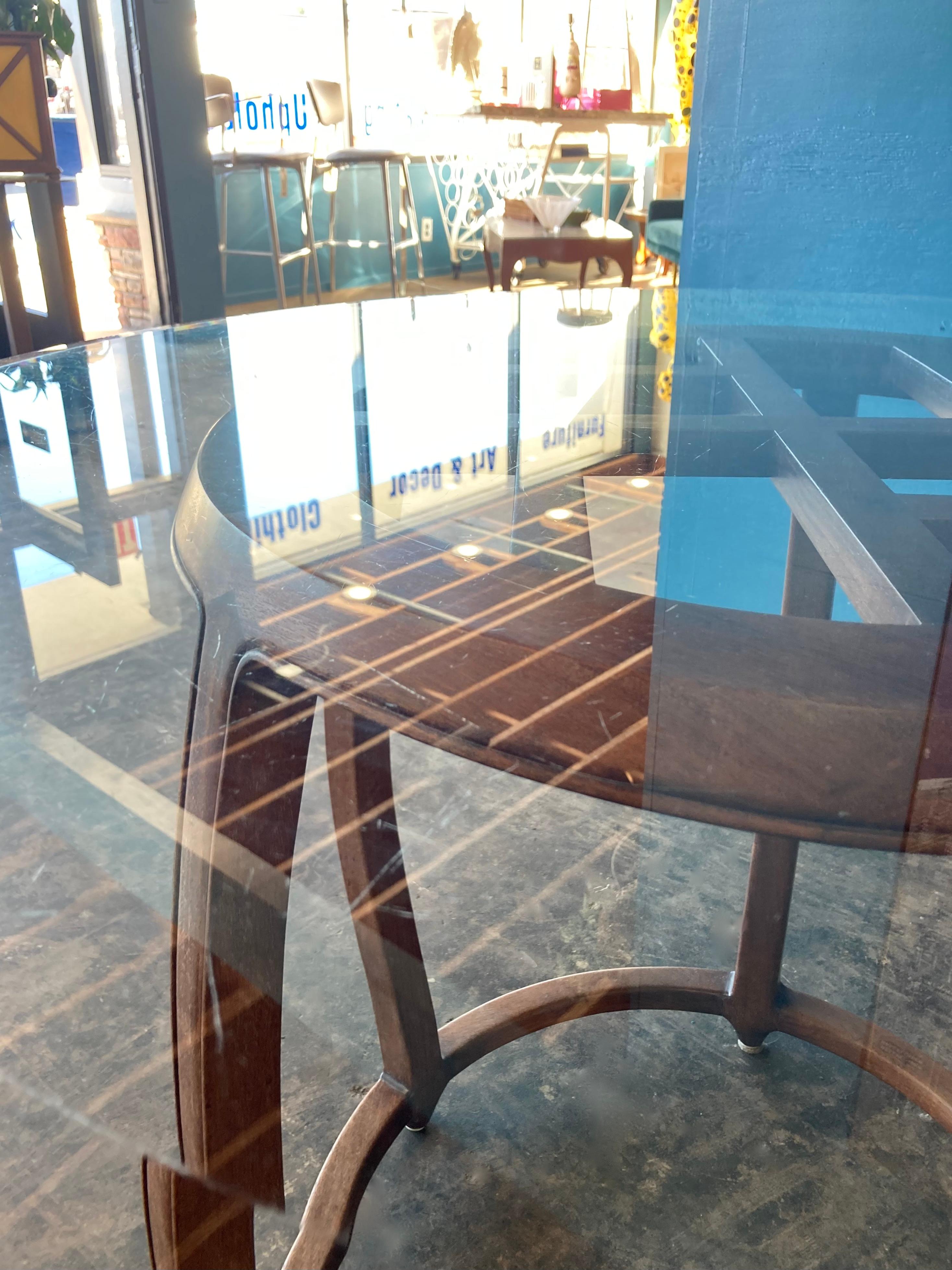20th Century Wooden Drum Frame Table with Beveled Glass Top For Sale