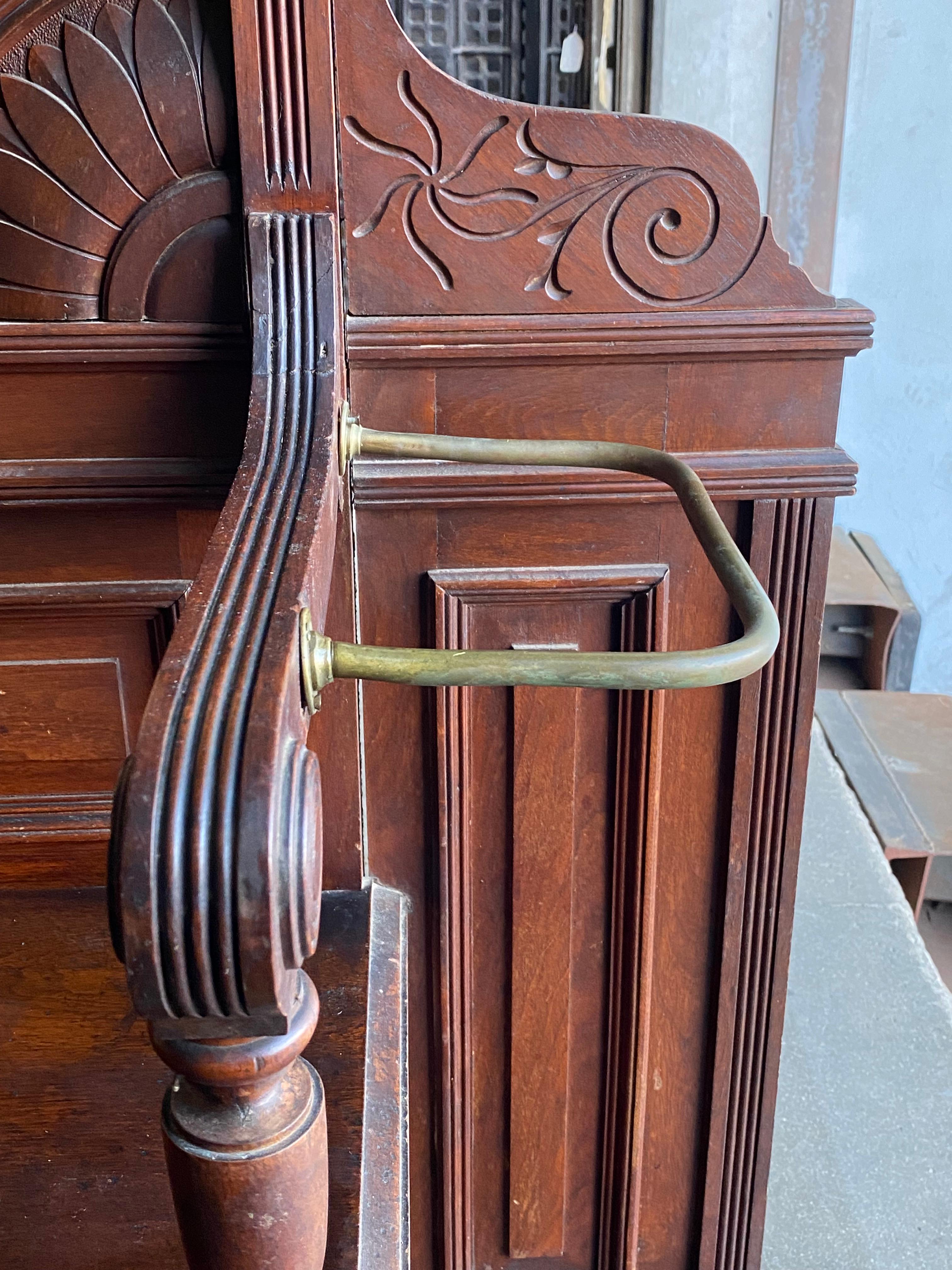 Wooden Edwardian Hall Tree with Art Nouveau Carvings, Mirror, Cabinet, & Bench – 2