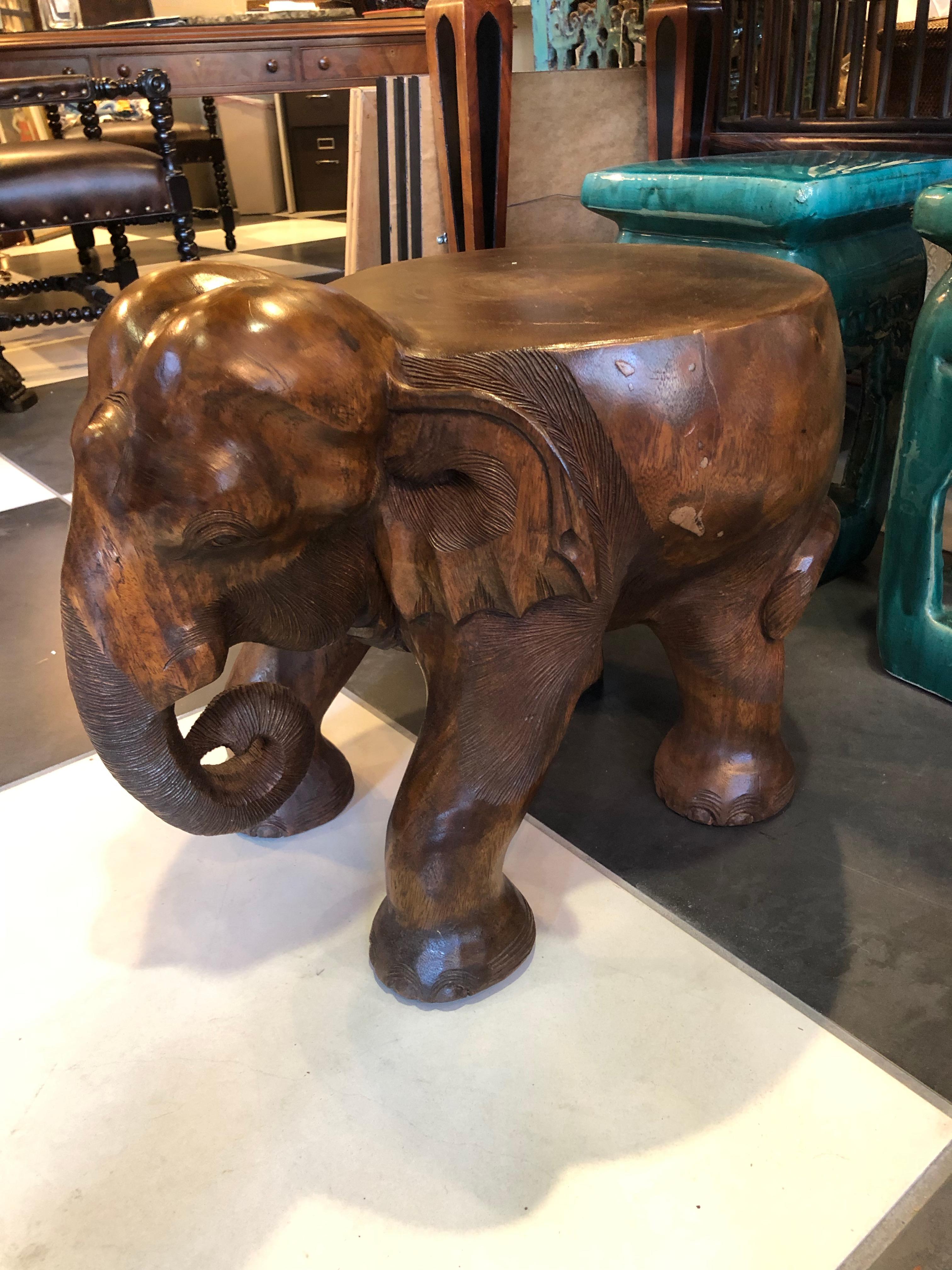 British Colonial Wooden Elephant Table or Stool