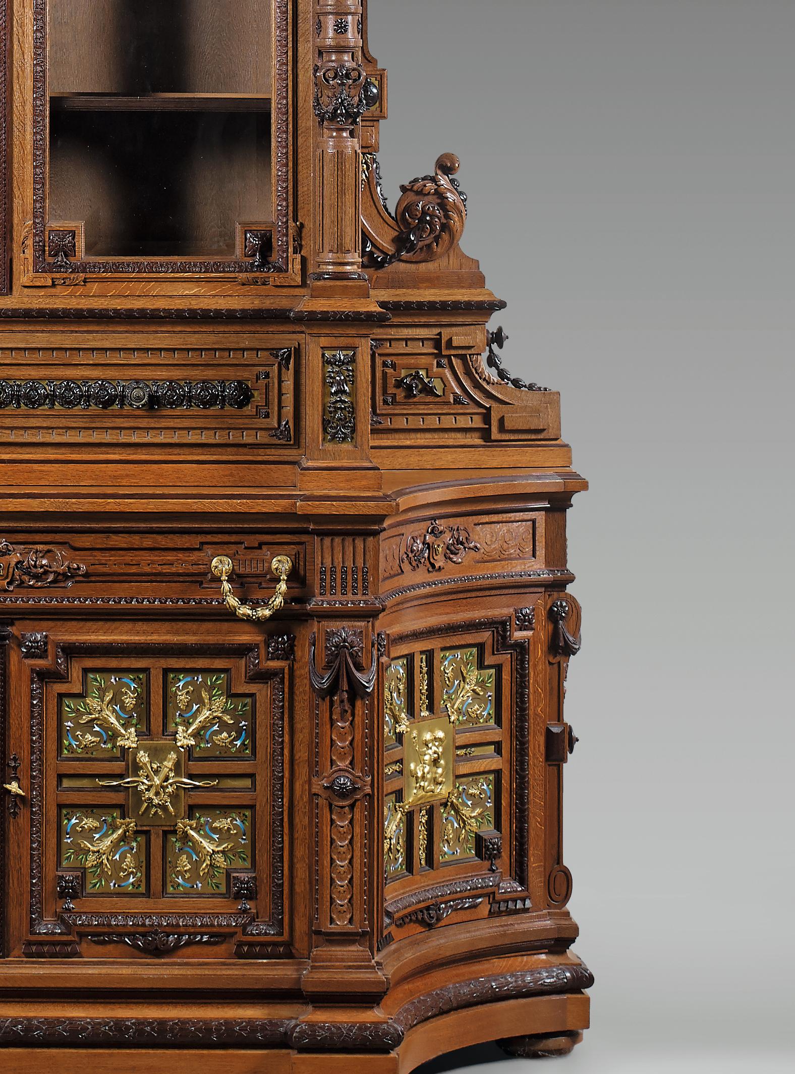 French Wooden & Enameled Display Sideboard Attributed to H.A Fourdinois, France, c1867 For Sale