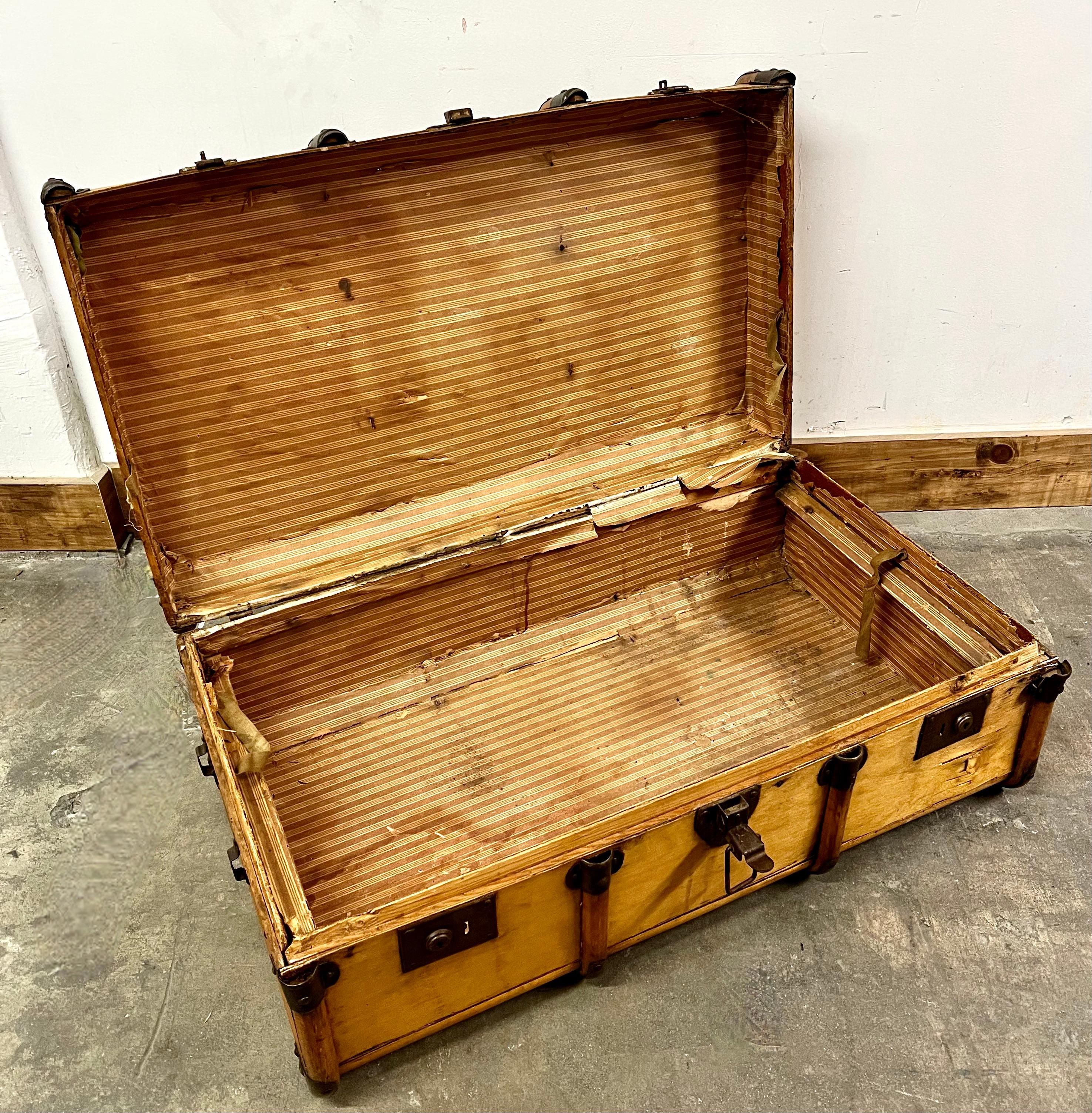 20th Century Wooden Exterior Luggage with Wooden and Brass Fittings and Closures For Sale