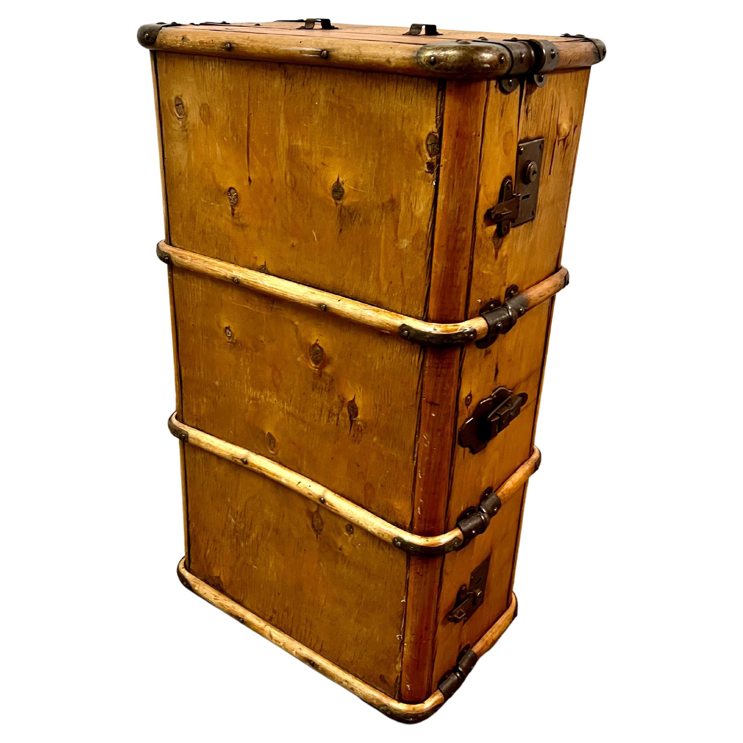 Wooden Exterior Luggage with Wooden and Brass Fittings and Closures For Sale