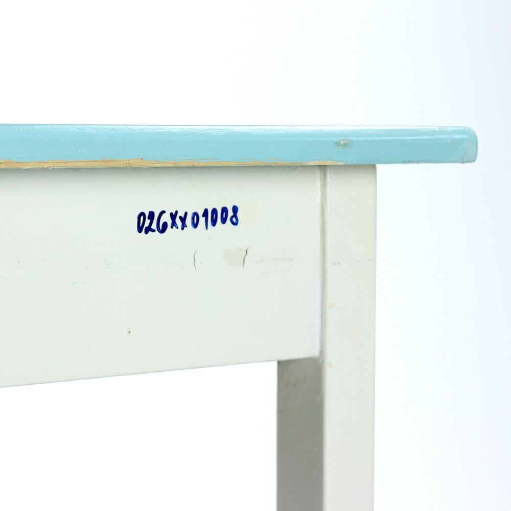 Wooden Farm Table in White & Turquoise Color, Czechoslovakia 1950s For Sale 1