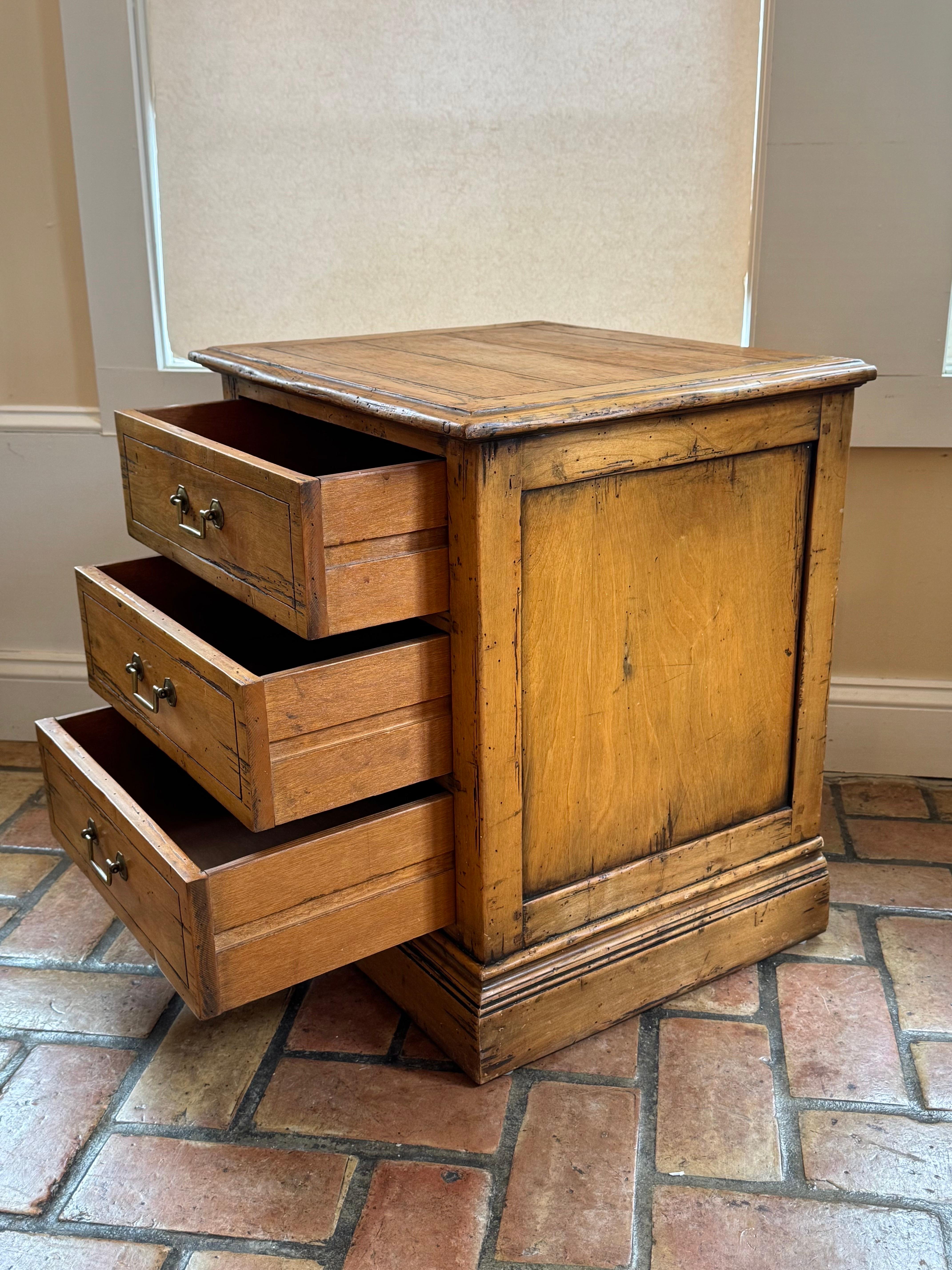Wooden Farmhouse Three drawer Chest For Sale 7