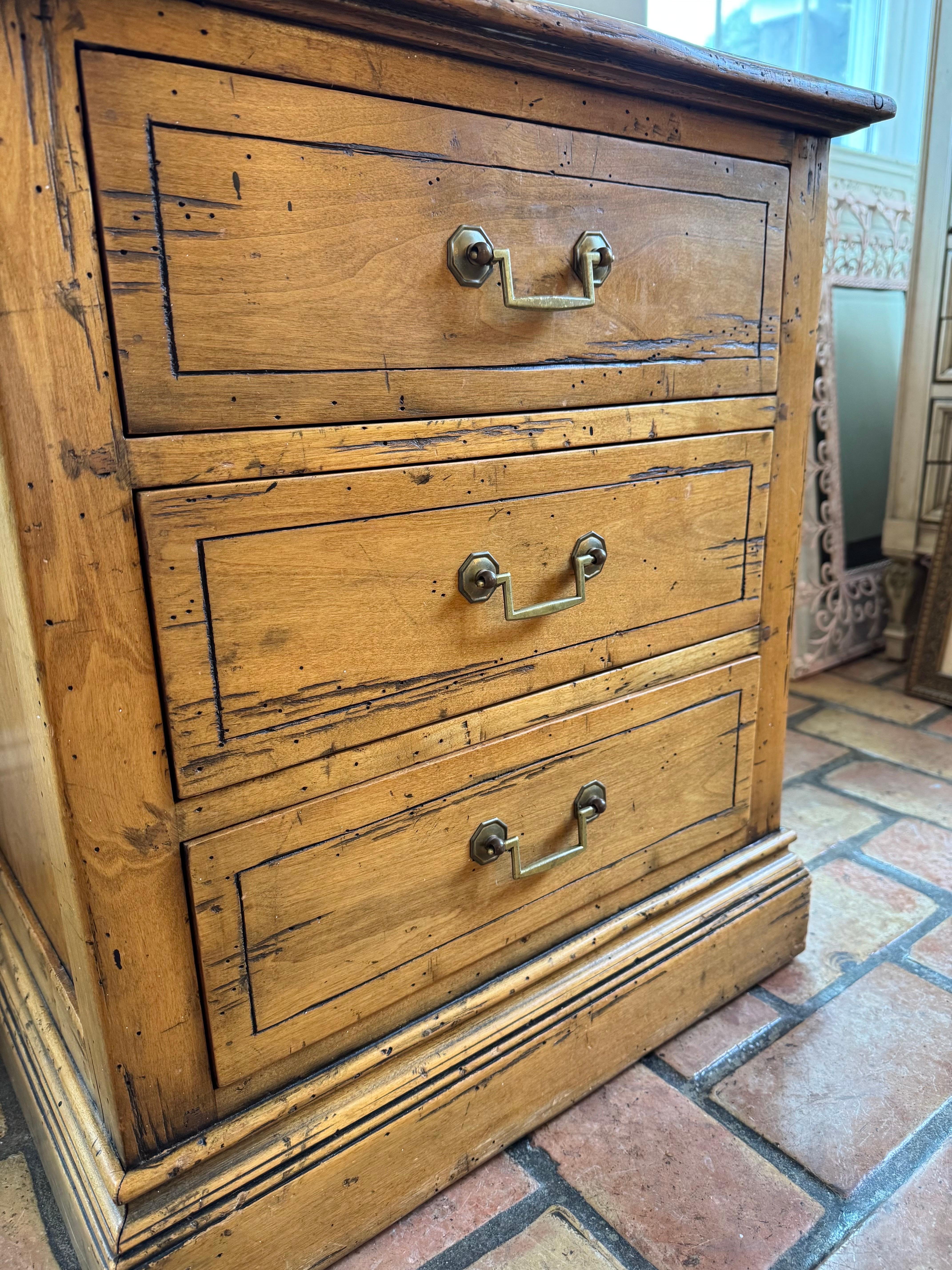 Wooden Farmhouse Three drawer Chest For Sale 11