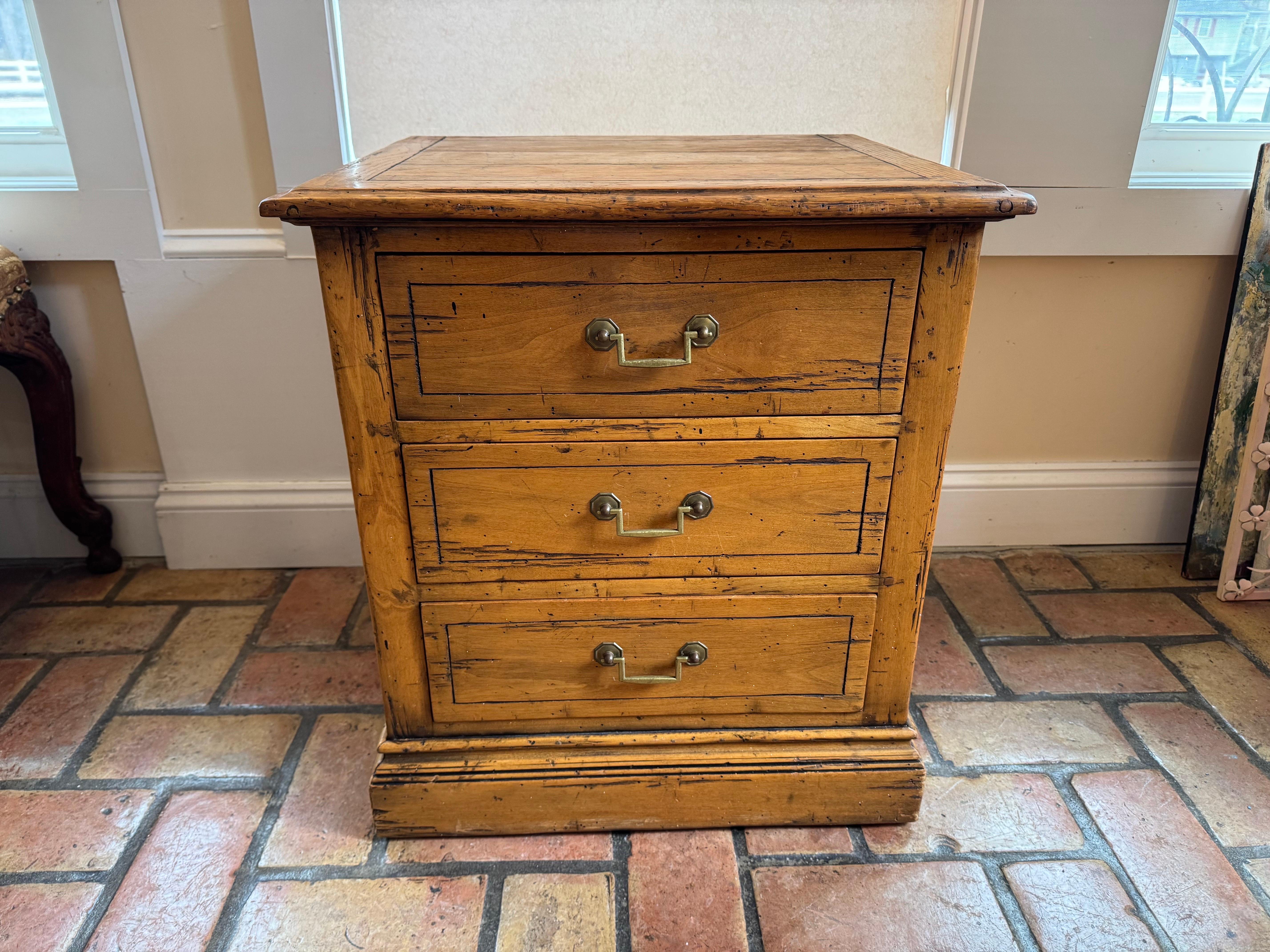 Country Wooden Farmhouse Three drawer Chest For Sale