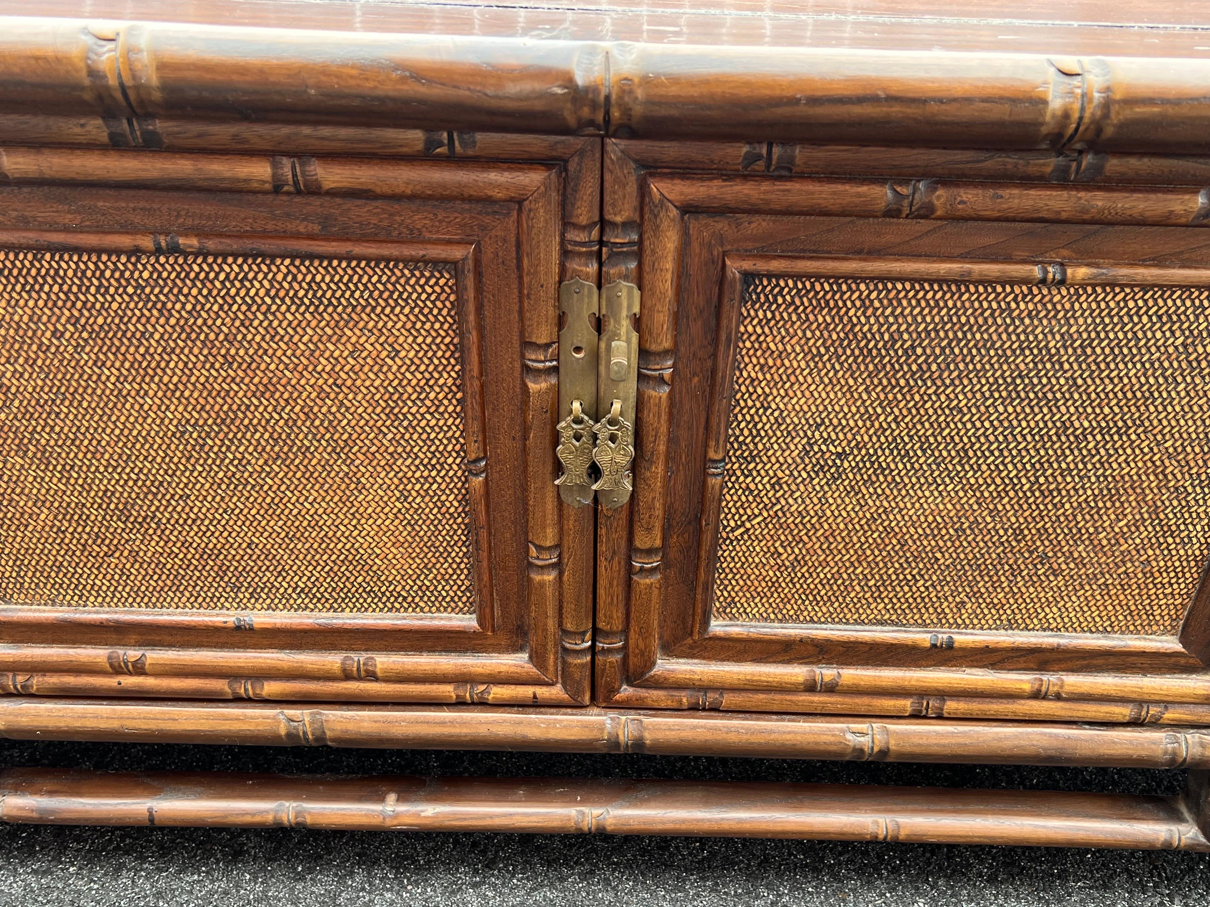Wooden Faux Bamboo and Wicker TV Stand 2