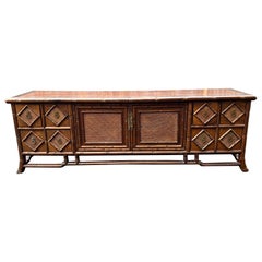 Wooden Faux Bamboo and Wicker TV Stand