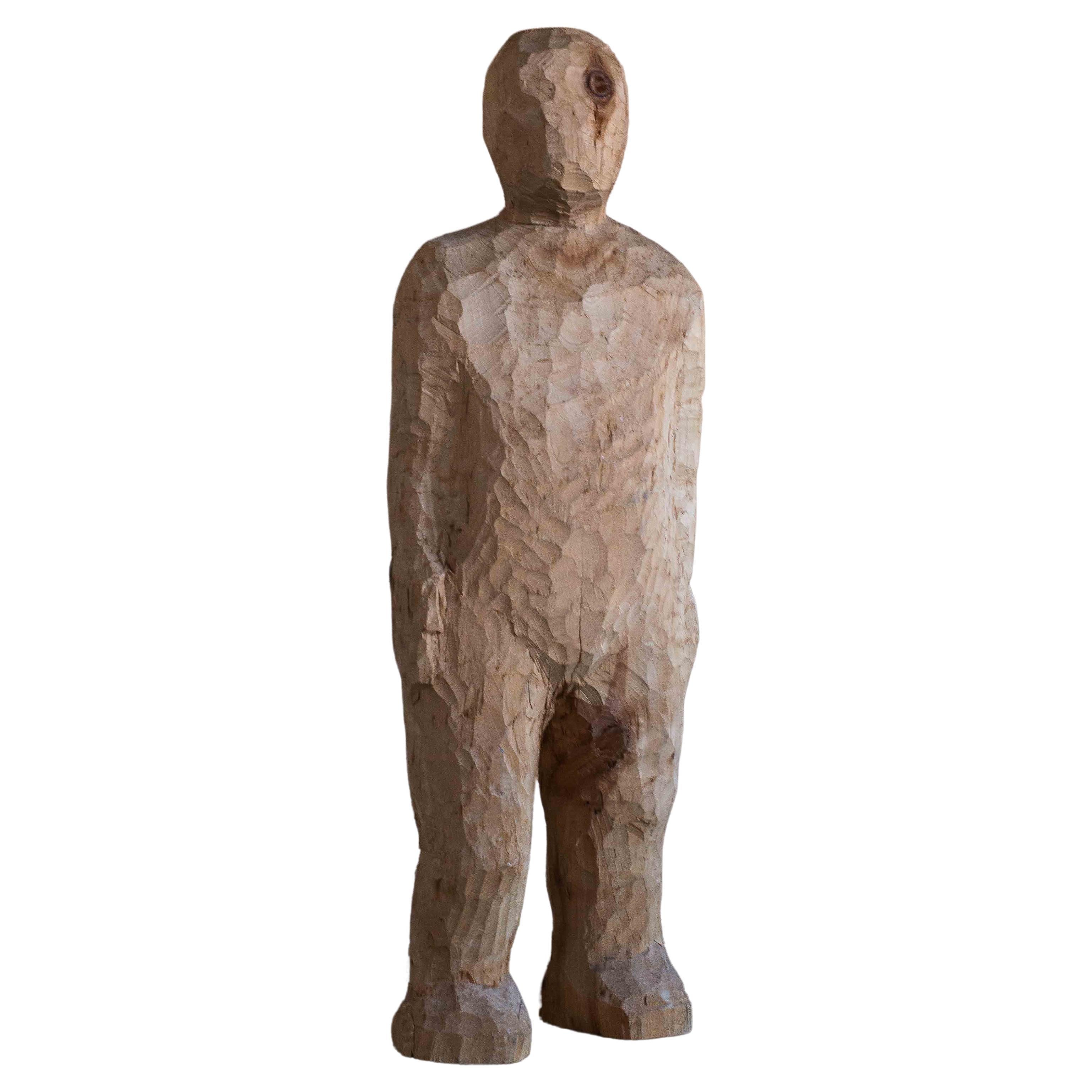 Large hand-carved figurative sculpture, birchwood circa 1980 For Sale