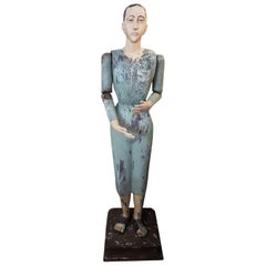 Wooden Figure Man Statue Hand Painted, circa 1800