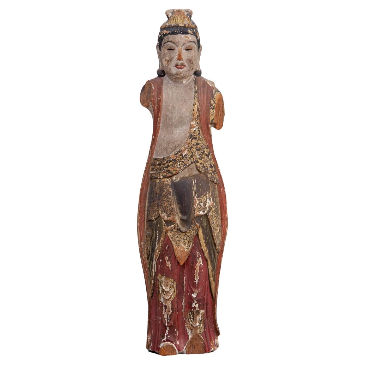 Wooden figure of Kannon 觀音, Japan, Edo period, 1st half 19th Century For Sale