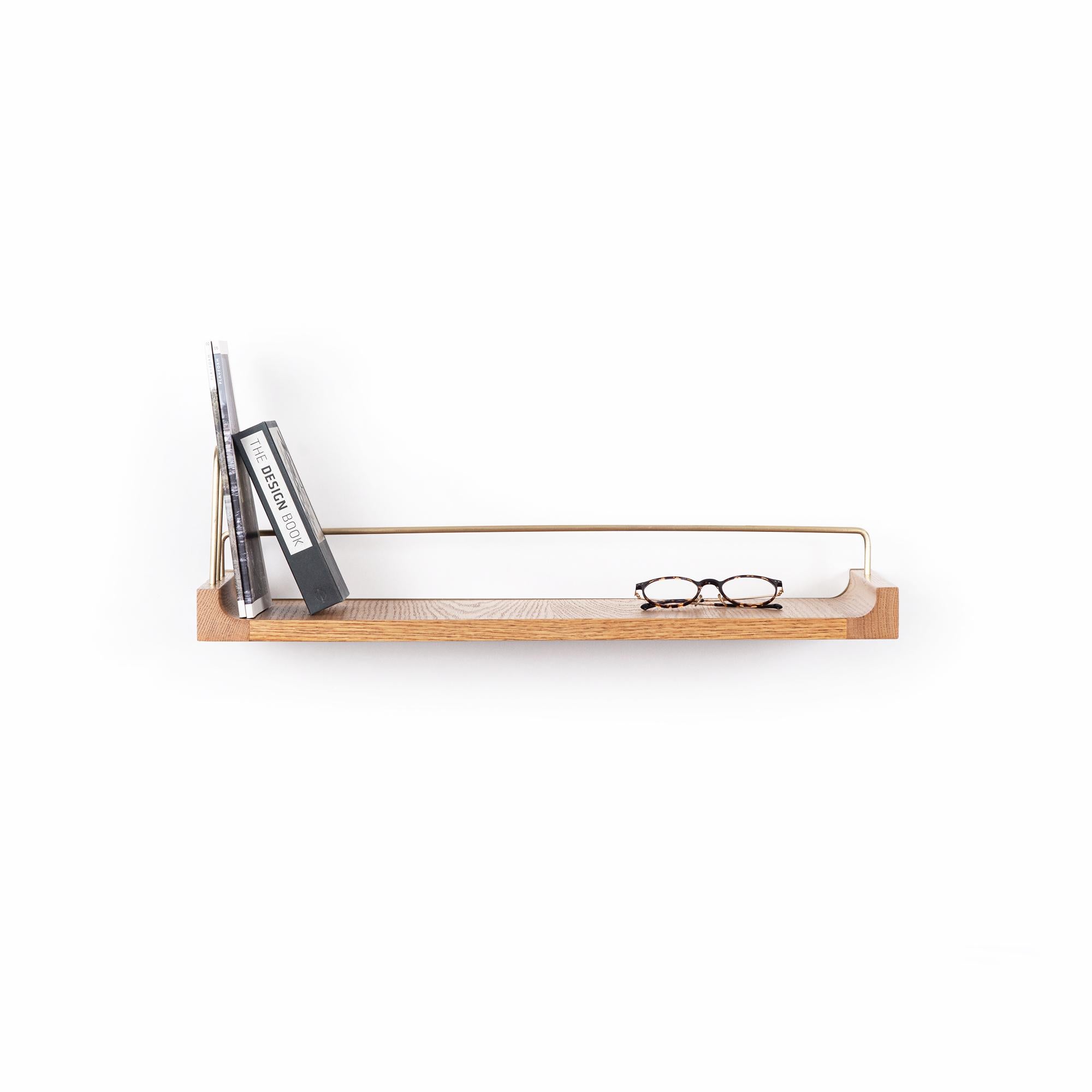 Turkish Wooden Floating Shelf – Medium Size, Oak, with Aged Gold Details For Sale