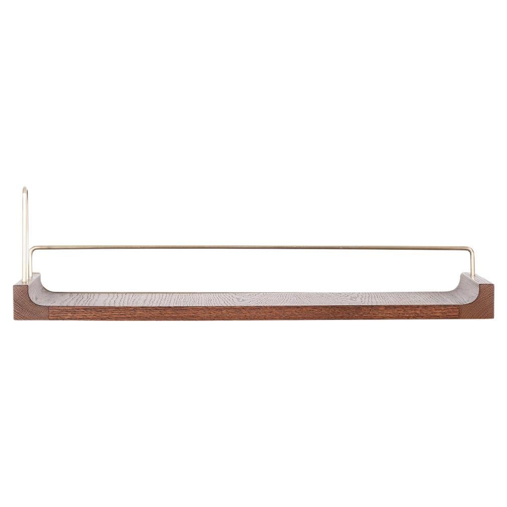 Wooden Floating Shelf – Medium Size, Oak, with Aged Gold Details