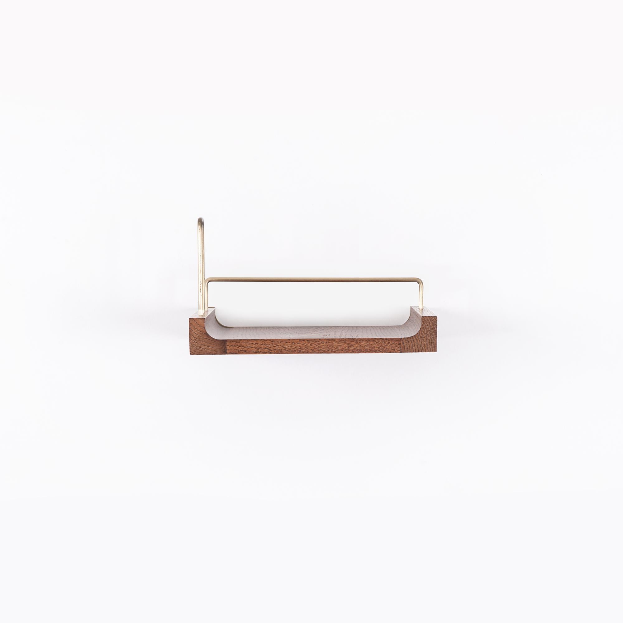 Turkish Wooden Floating Shelf – Small Size, Oak, with Aged Gold Details For Sale