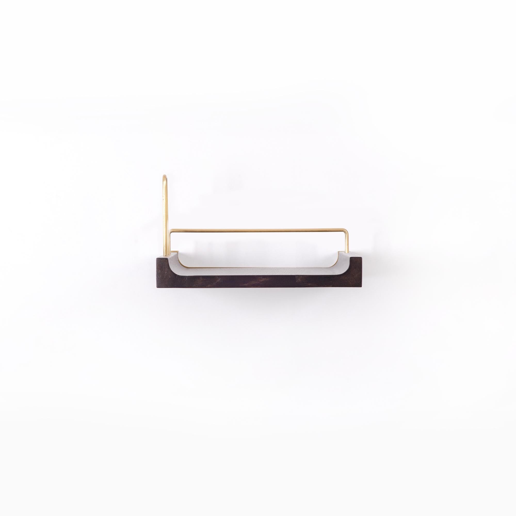 Turkish Wooden Floating Shelf – Small Size, Oak, with Aged Gold Details For Sale