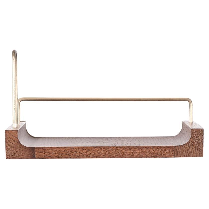 Wooden Floating Shelf – Small Size, Oak, with Aged Gold Details For Sale