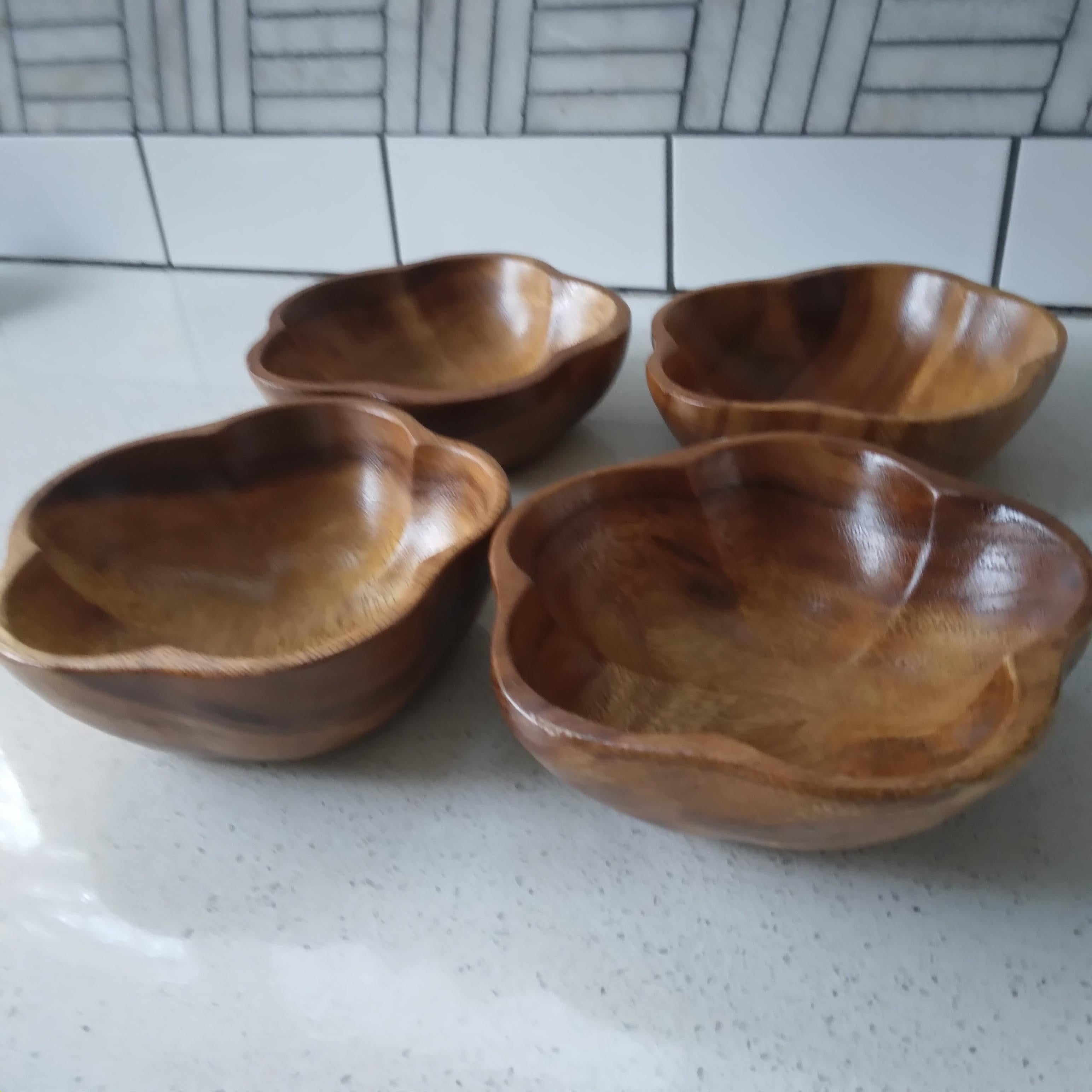 Philippine Wooden Flower Shaped Bowls - set of four For Sale