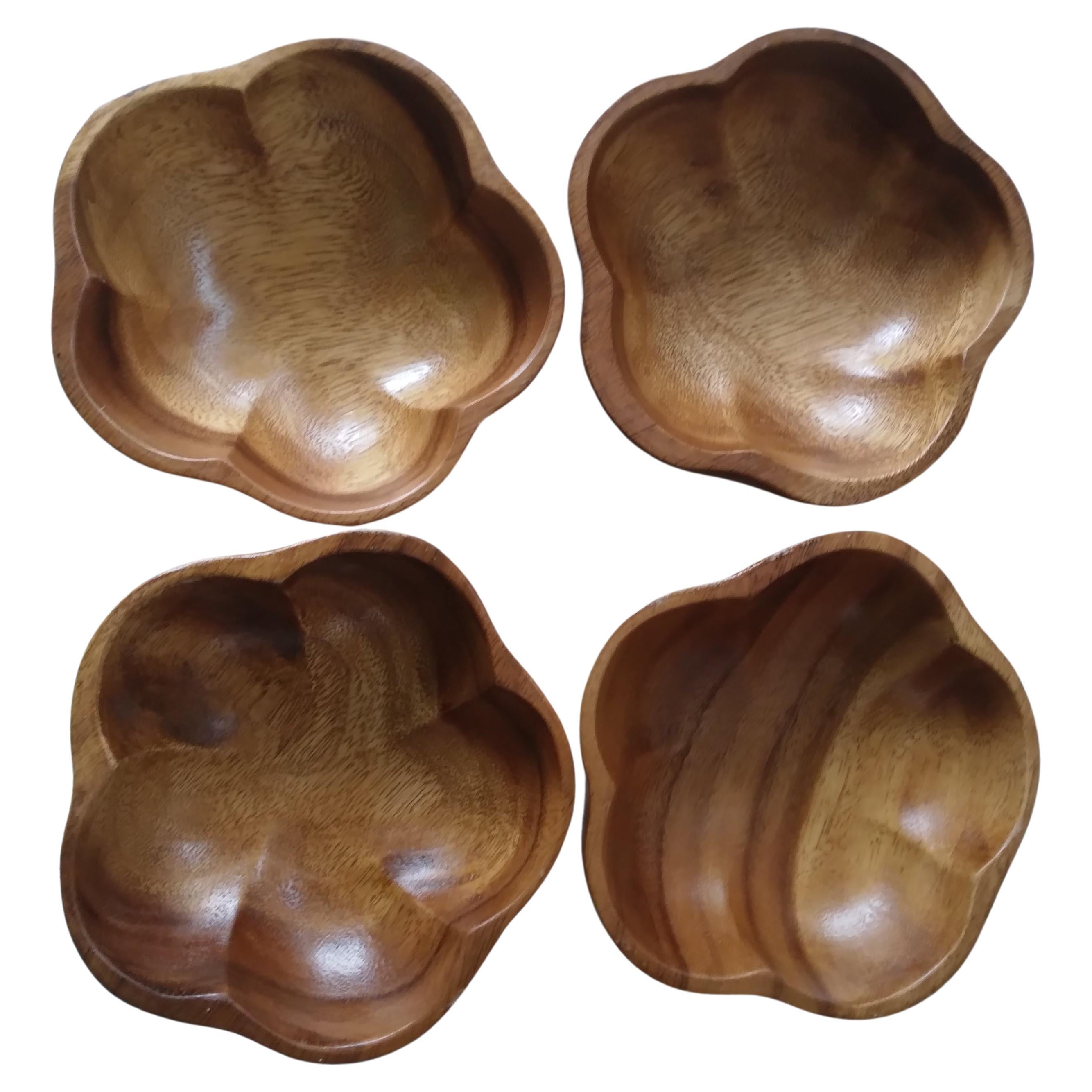 Wooden Flower Shaped Bowls - set of four For Sale